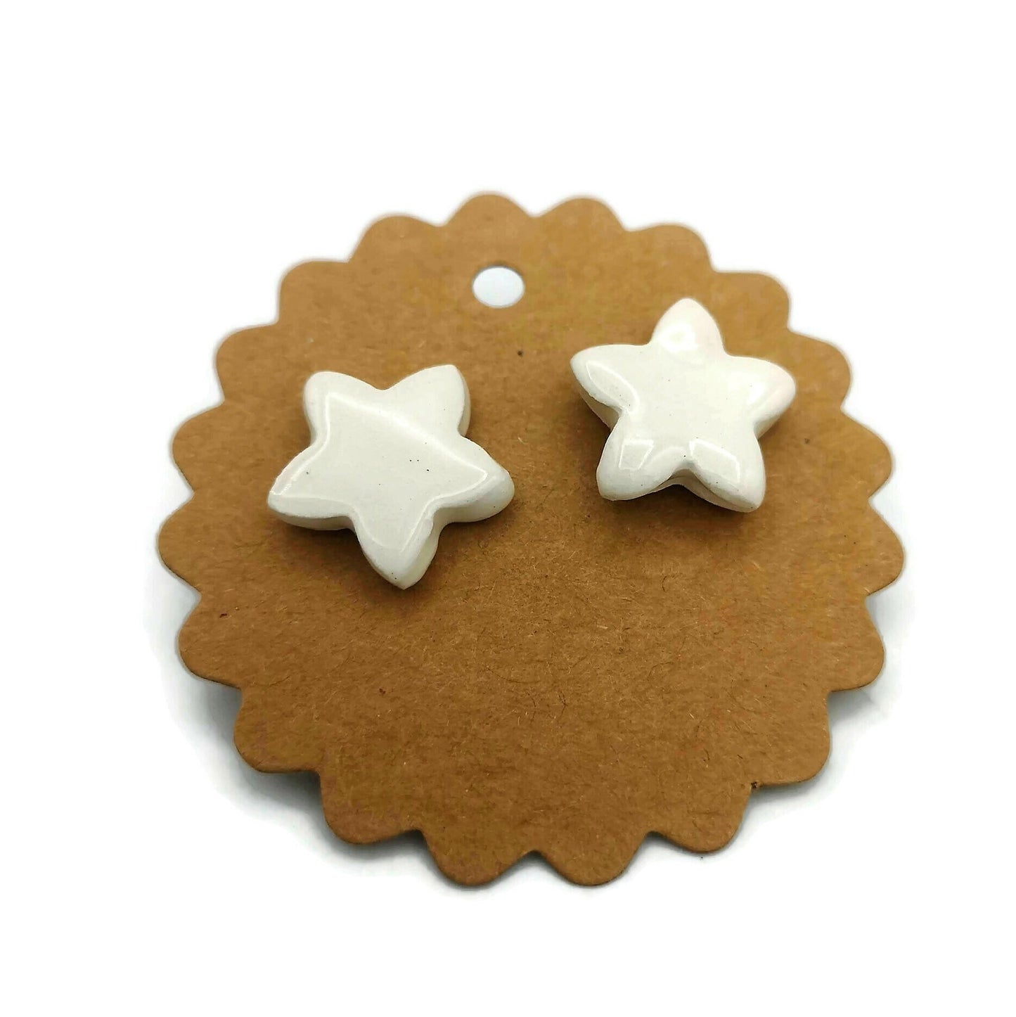 White Star Stud Earrings For Women, Artisan Celestial Ceramic Earrings, Minimalist Best Gifts For Her, Stocking Stuffers For Teen Girl - Ceramica Ana Rafael