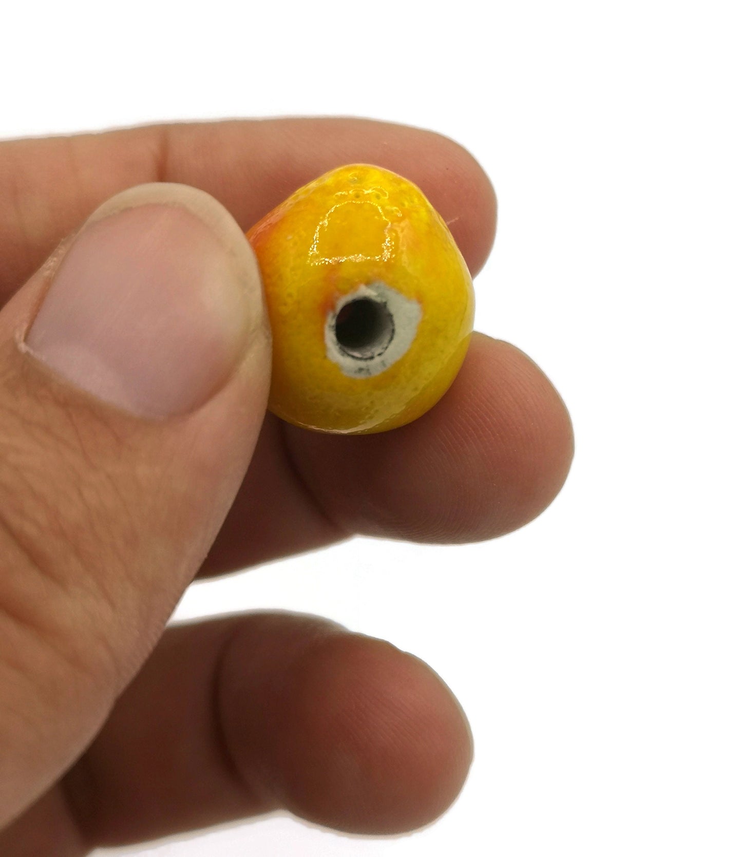 6Pc 15mm Handmade Ceramic Beads For Jewelry Making, Colorful Orange Decorative Craft Beads, Macrame Beads Large Hole 2mm, Round Clay Beads - Ceramica Ana Rafael