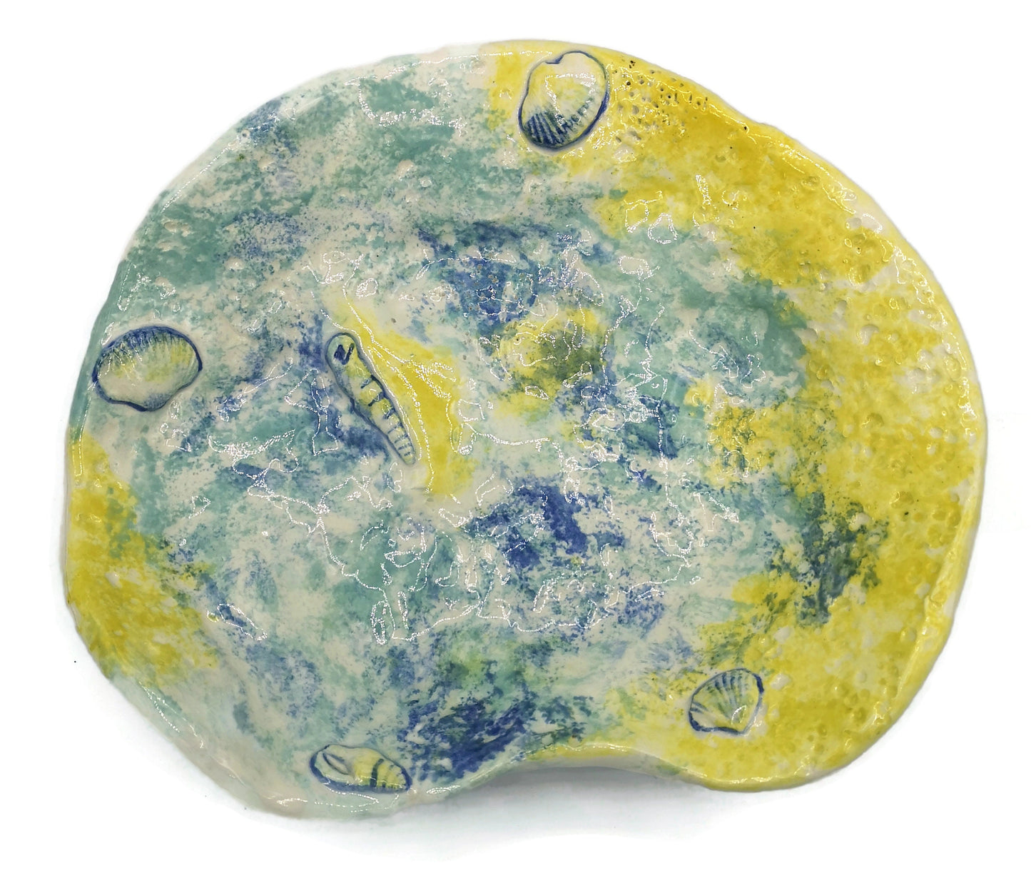 Decorative Bowl, Hand Painted Key Bowl Beach Themed Decor, Handmade Ceramic Bowl, Boho Bathroom Decor, Large Centerpiece Bowl - Ceramica Ana Rafael