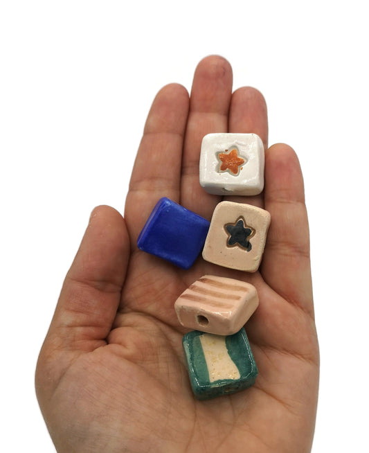 unique beads for jewelry making, square beads, set of 5 assorted beads, large ceramic beads for jewelry making supplies, craft beads, best - Ceramica Ana Rafael