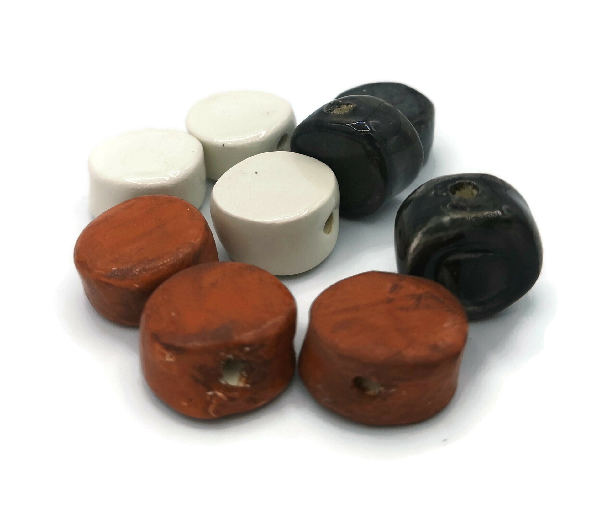 9Pcs 20mm Extra Large Handmade Ceramic Beads for Jewelry Making, Macrame Beads Large Hole 2mm, Artisan Unusual Clay Beads For DIY Crafts - Ceramica Ana Rafael