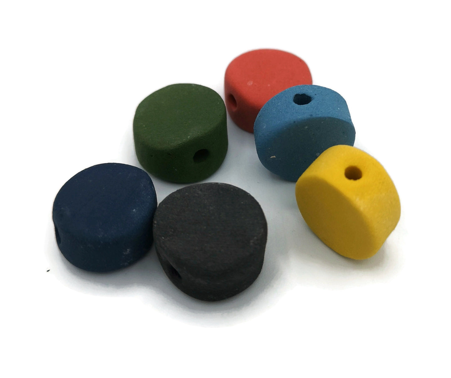 6Pc 15mm Assorted Large Coin Beads for Jewelry Making, Handmade Ceramic Macrame Beads Large Hole 2mm, Artisan Matte Clay Beads Unique - Ceramica Ana Rafael