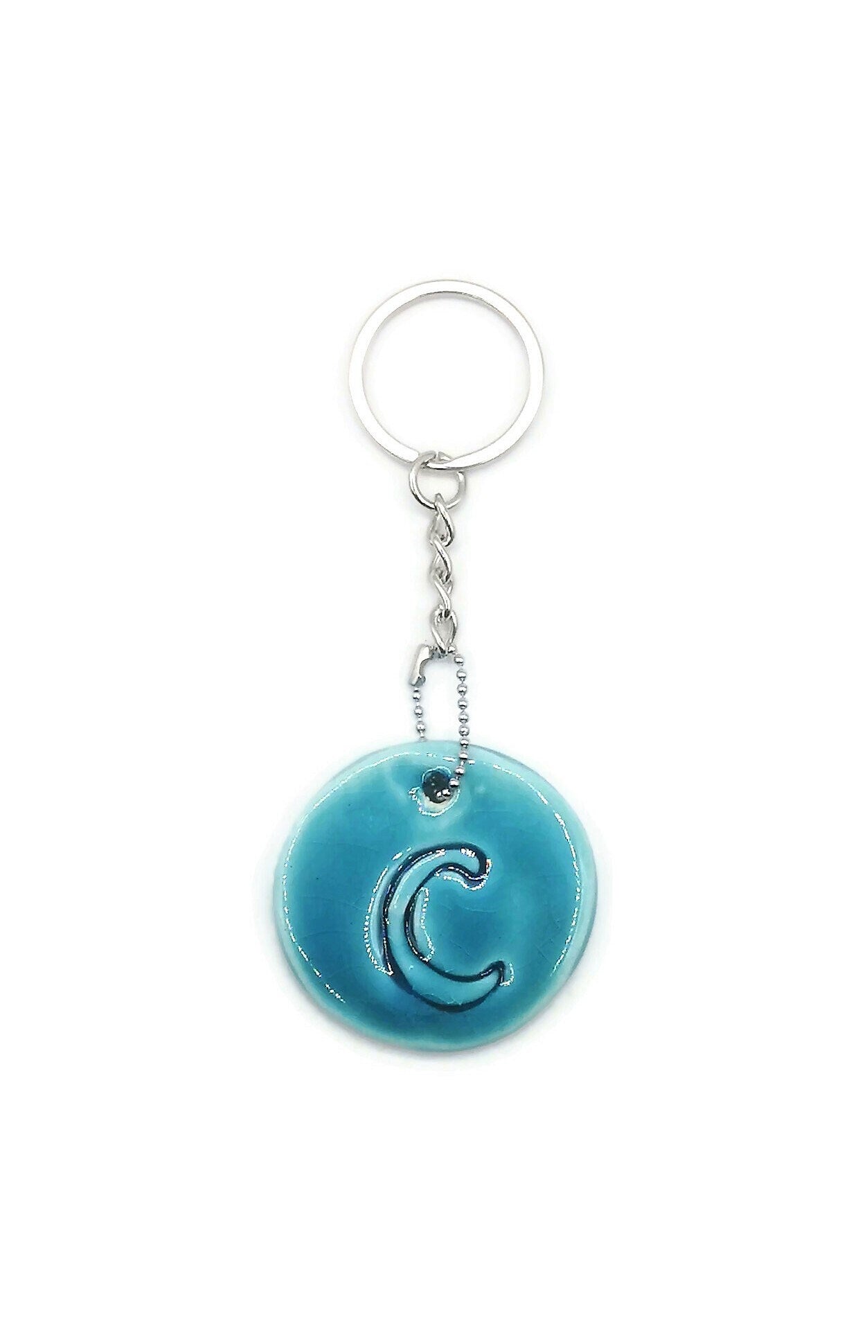 Blue Initial Keychain For Women, Letter Keychain Charm, Personalized Gifts For Her, Custom Handmade Ceramic Aesthetic keychain For Mom - Ceramica Ana Rafael