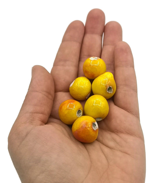 6Pc 15mm Handmade Ceramic Beads For Jewelry Making, Colorful Orange Decorative Craft Beads, Macrame Beads Large Hole 2mm, Round Clay Beads - Ceramica Ana Rafael