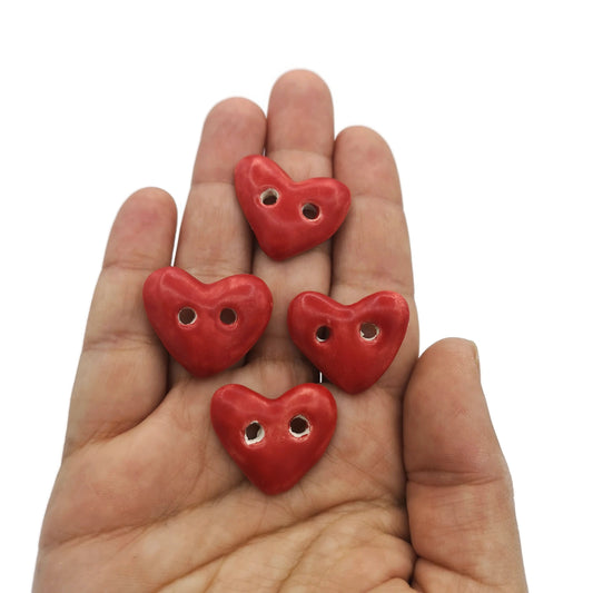 HEART BUTTON, NOVELTY Sewing Buttons, Set Of 4 Heart Shaped Buttons For Crafs, Ventines Day Decor - Ceramica Ana Rafael