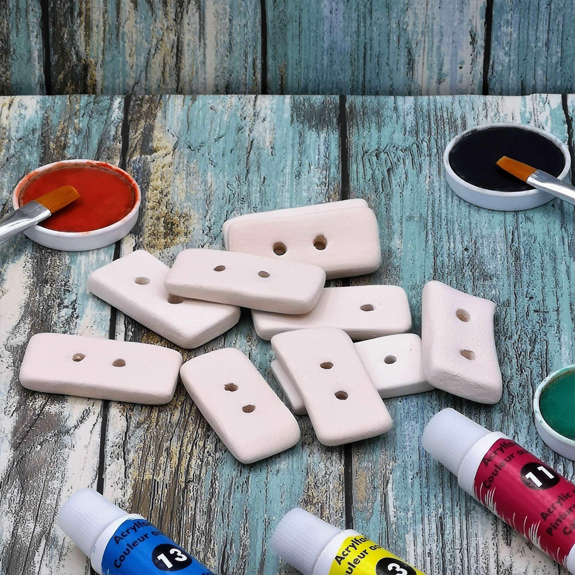 10Pcs Handmade Ceramic Bisque Buttons Ready To Paint, Artisan Blank Rectangle Shaped Sewing Buttons, Diy Craft Kit Gifts For Adults