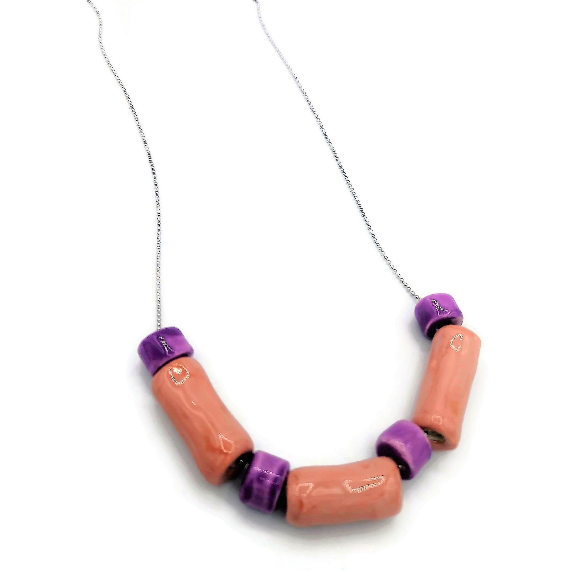 Pink Handmade Jewelry Necklace Beaded Chunky Necklace For Women, Summer Jewelry Statement Aesthetic Necklace With Gift Box - Ceramica Ana Rafael