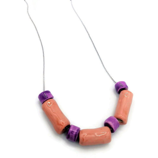 Pink Handmade Jewelry Necklace Beaded Chunky Necklace For Women, Summer Jewelry Statement Aesthetic Necklace With Gift Box - Ceramica Ana Rafael