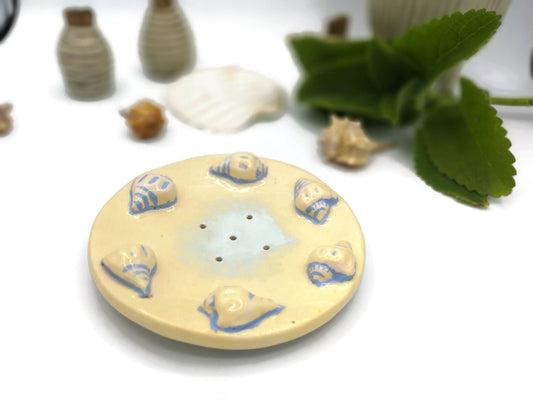 Self Draining Soap Dish, Sea Life Soap Dish, Beach Themed Dish Soap Holder, Pottery Bathroom Accessories - Ceramica Ana Rafael