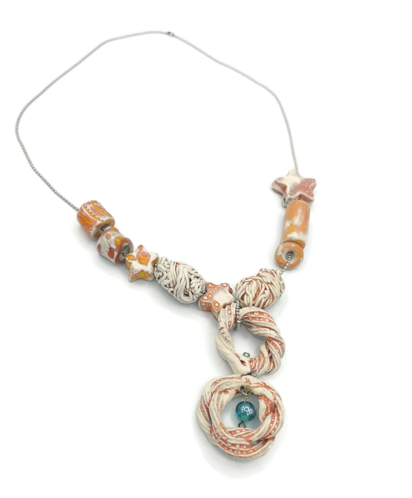 Handmade Ceramic Pendant Necklace, Chunky Beaded Necklace, Boho And Hippie Style Star Novelty Aesthetic Necklace For Womens, Weird Jewelry - Ceramica Ana Rafael