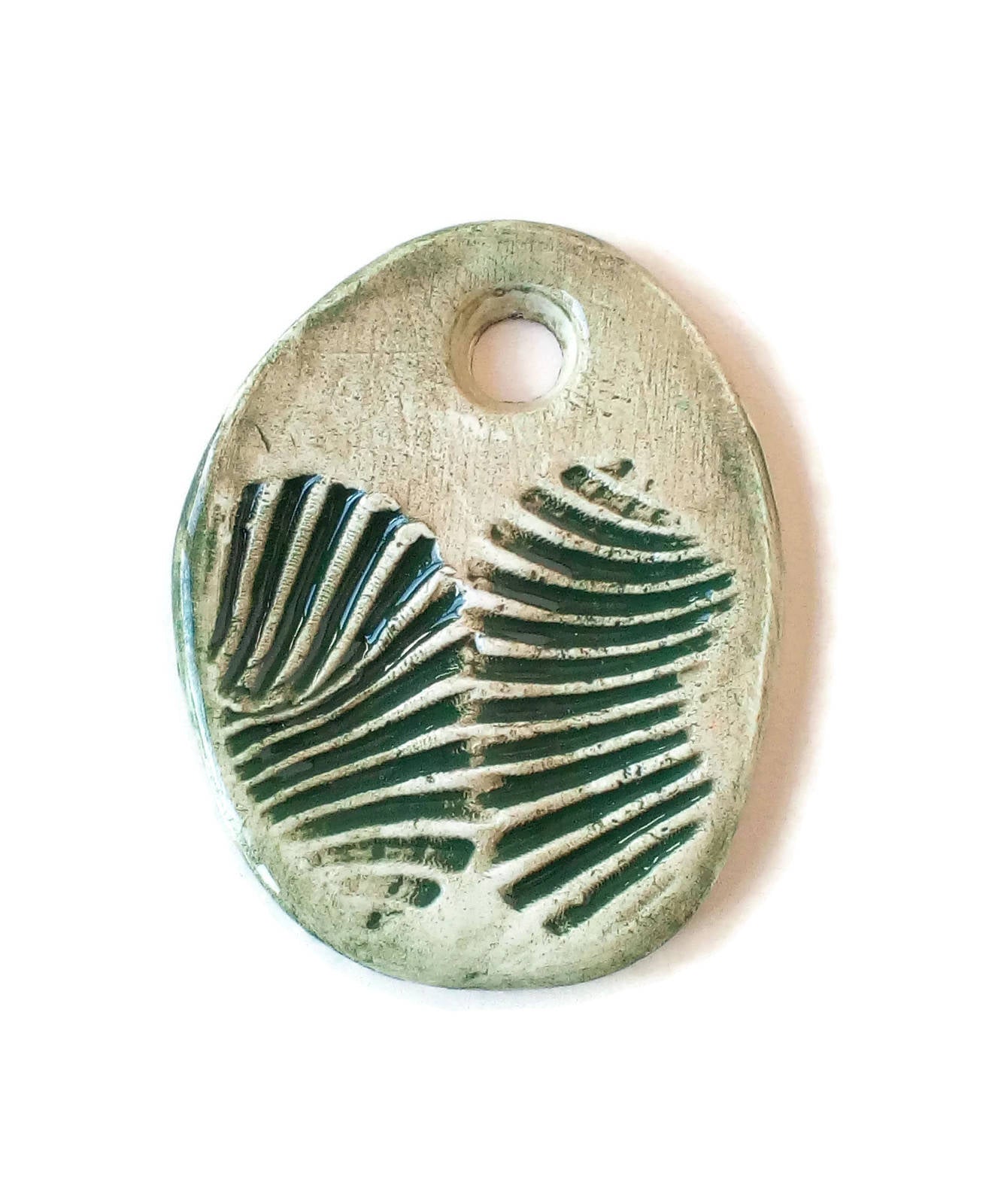 1Pc 80mm Extra Large Green Necklace Pendant For Statement Jewelry Making, Rustic Handmade Ceramic Chunky Clay Charms For Women - Ceramica Ana Rafael