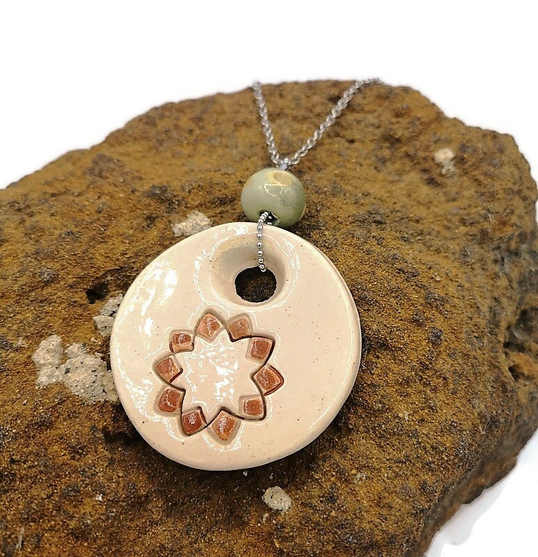 HIPPIE PENDANT NECKLACE, Trendy Necklace, Aesthetic Necklace Boho Gifts For Her, Statement Necklace - Ceramica Ana Rafael