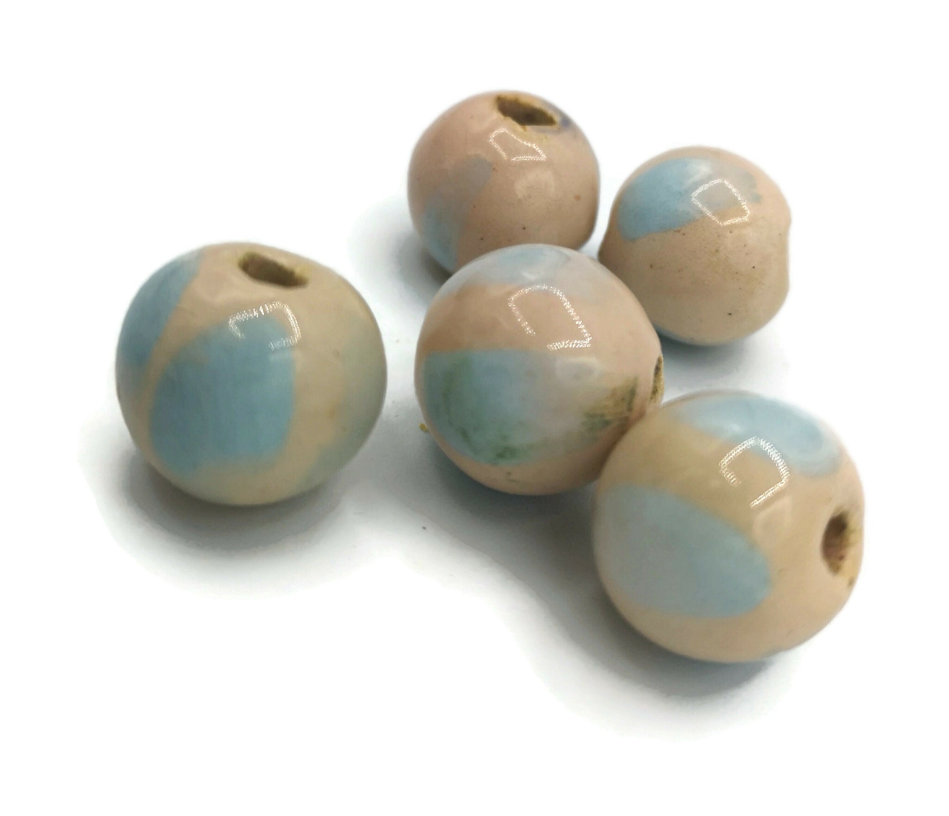 ROUND BEADS, BUBBLEGUM Beads, Set of 5 2mm Hole Ceramic Beads For Jewelry Making, Unique Pastel Clay Beads For Macrame - Ceramica Ana Rafael