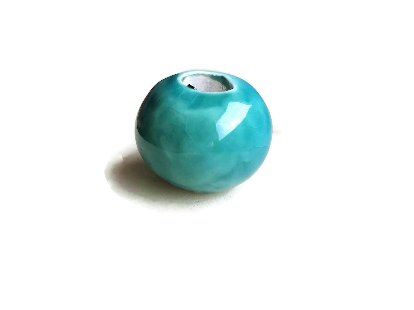 1Pc Oriental Blue Artisan Ceramic Macrame Beads Large Hole, Handmade Unique Clay Beads For Jewelry Making Supplies, Focal Point Beads - Ceramica Ana Rafael