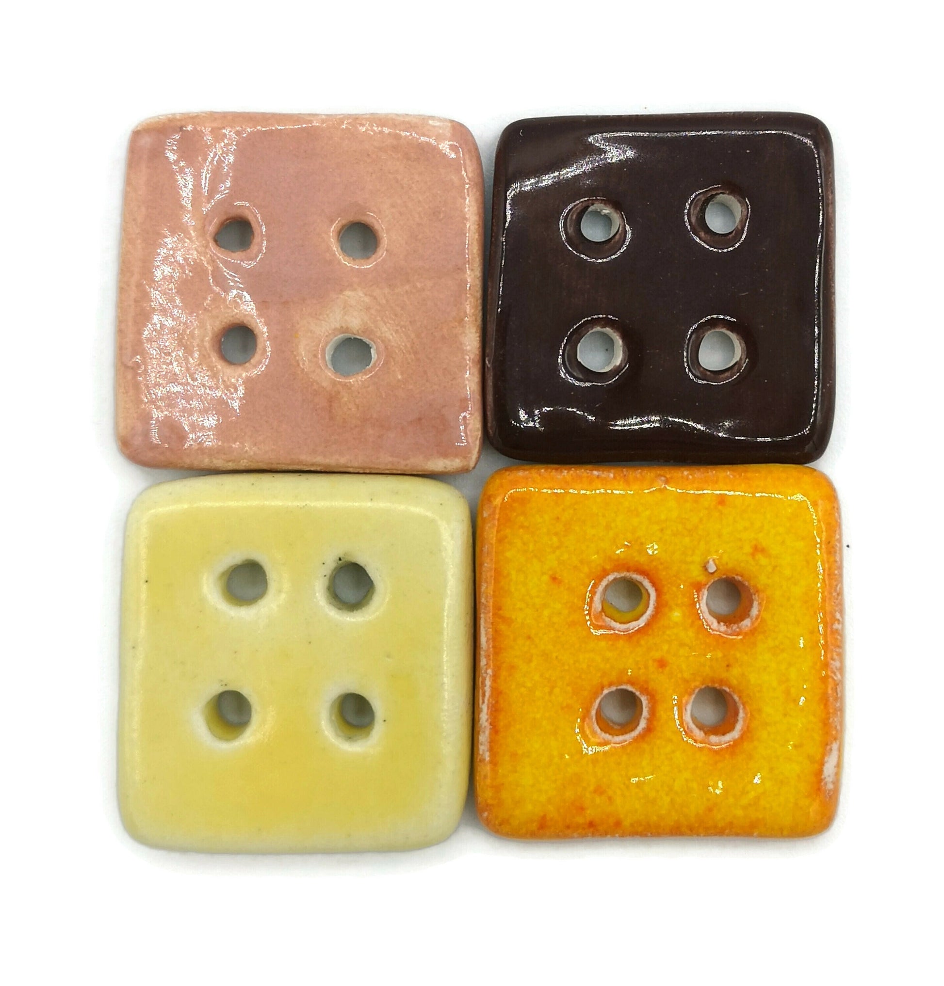 Coat buttons, Set Of 4 colorful button beads, large square buttons lot, cute sewing buttons trending now, best sellers buttons for crafts - Ceramica Ana Rafael