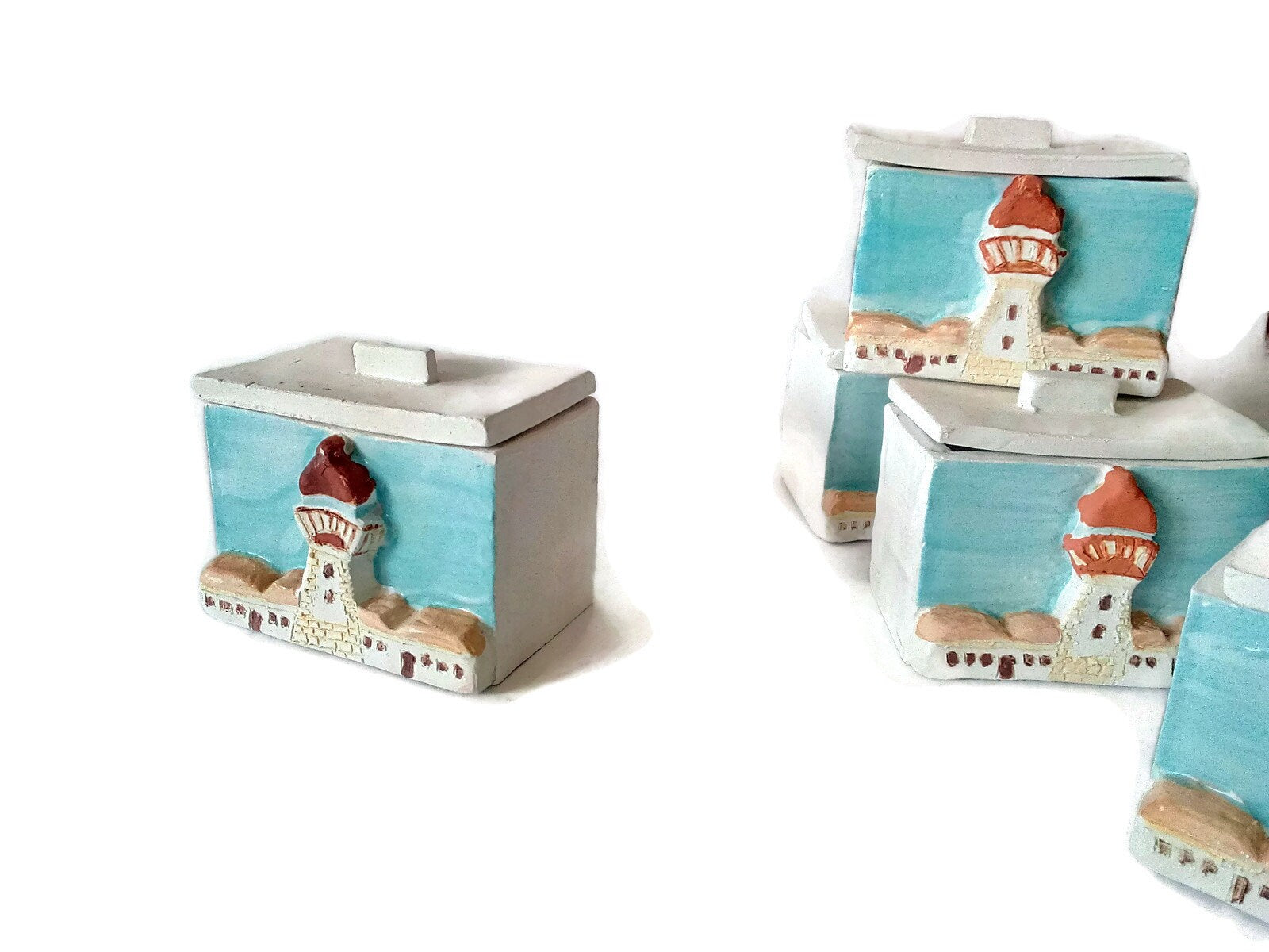 Handmade Ceramic Jewelry Box With Lid, Lighthouse Gift For Dad, Unique Small Trinket Box - Ceramica Ana Rafael
