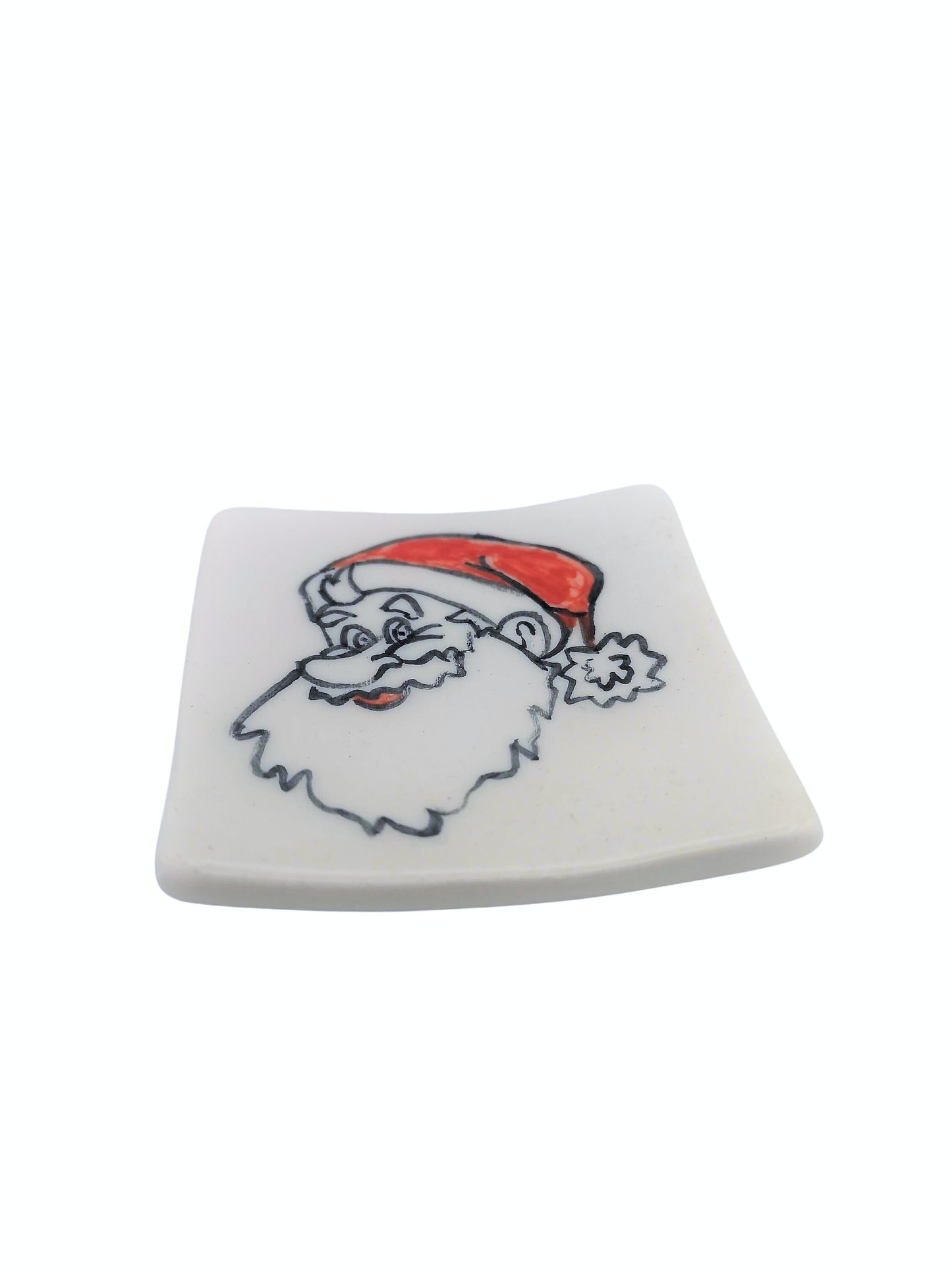 1Pc Handmade Ceramic Trinket Dish With Hand Painted Santa Claus, Holly or Reindeer, Candle Holder, Square Clay Ring Holder Best Gift For Her - Ceramica Ana Rafael