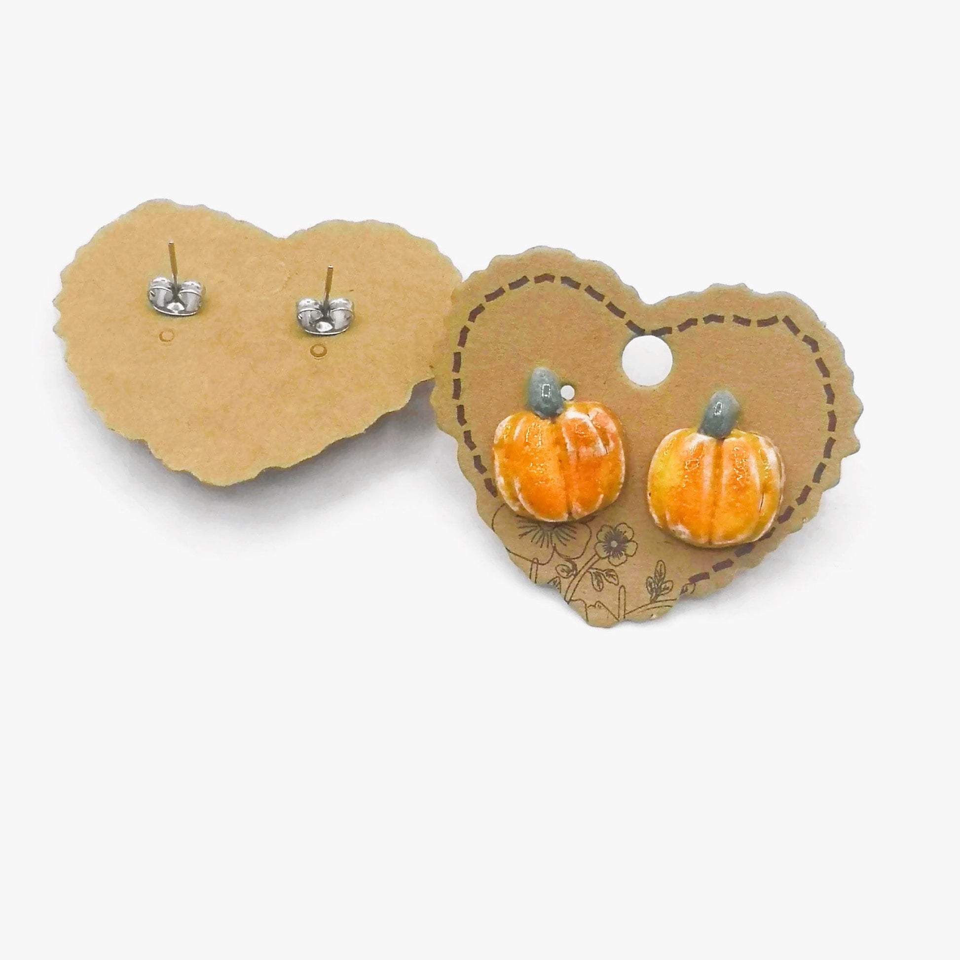 Handmade Ceramic Pumpkin Stud Earrings For Women- Orange Cute Halloween Jewelry Gift For Girls - Ceramica Ana Rafael