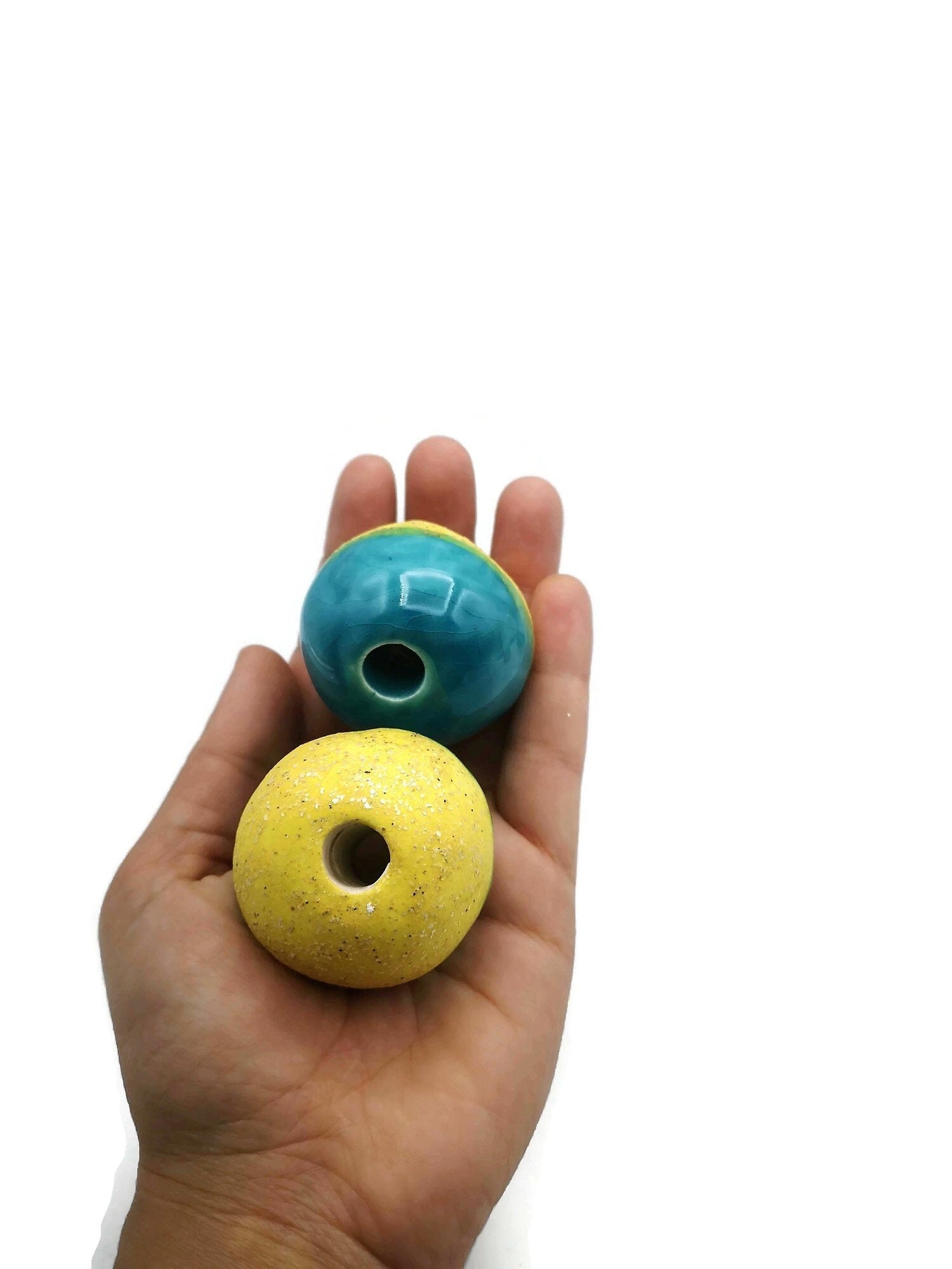 1Pc 40mm Extra Large Handmade Ceramic Macrame Beads, 10mm Large Hole Clay Beads, Unique Chunky Jewelry Making Supplies, Focal Point Beads - Ceramica Ana Rafael