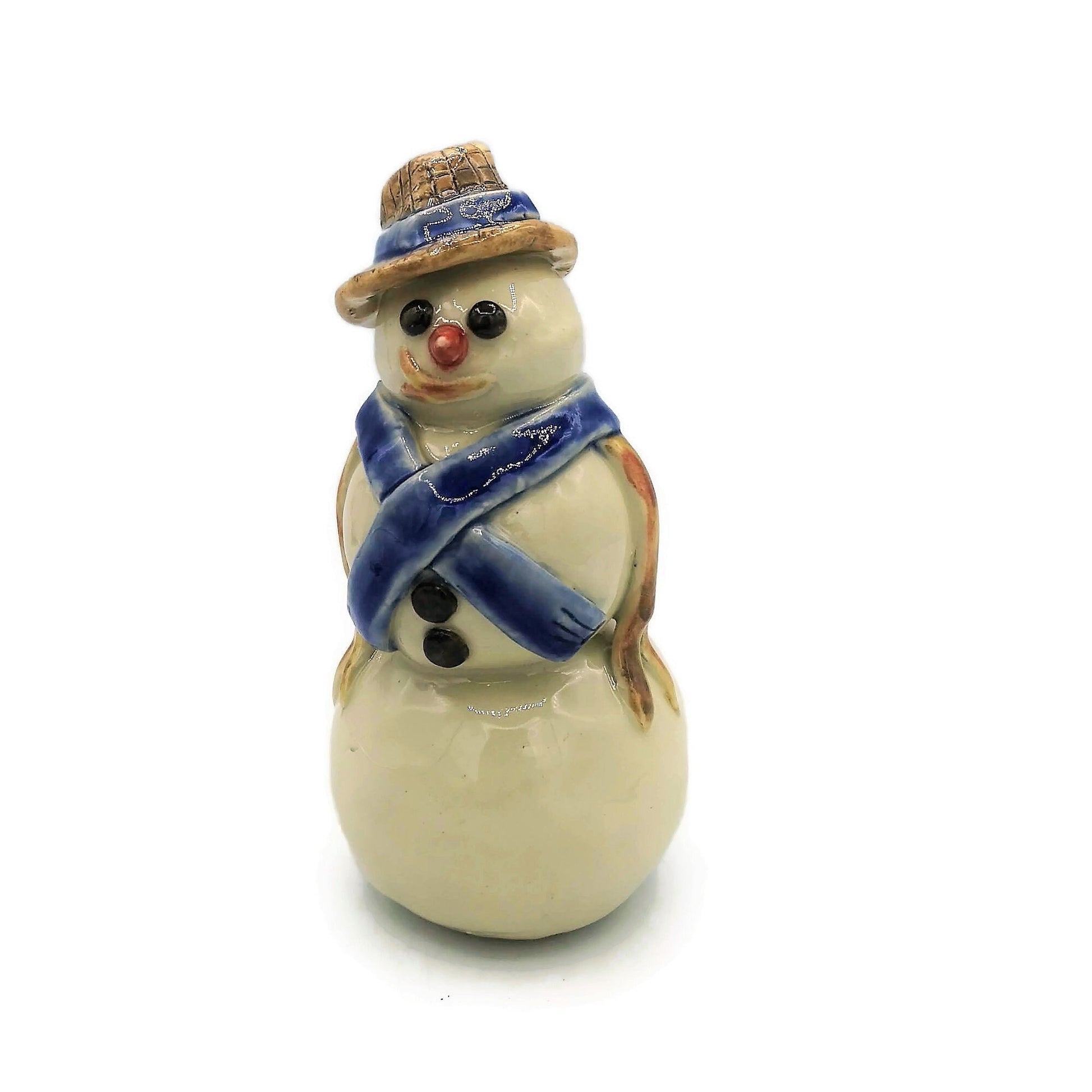 Handmade Ceramic Snowman Christmas Figurines, Housewarming Gift First Home, Cute Snowman Shelf Sitter, Hand Painted Statues & Sculptures - Ceramica Ana Rafael