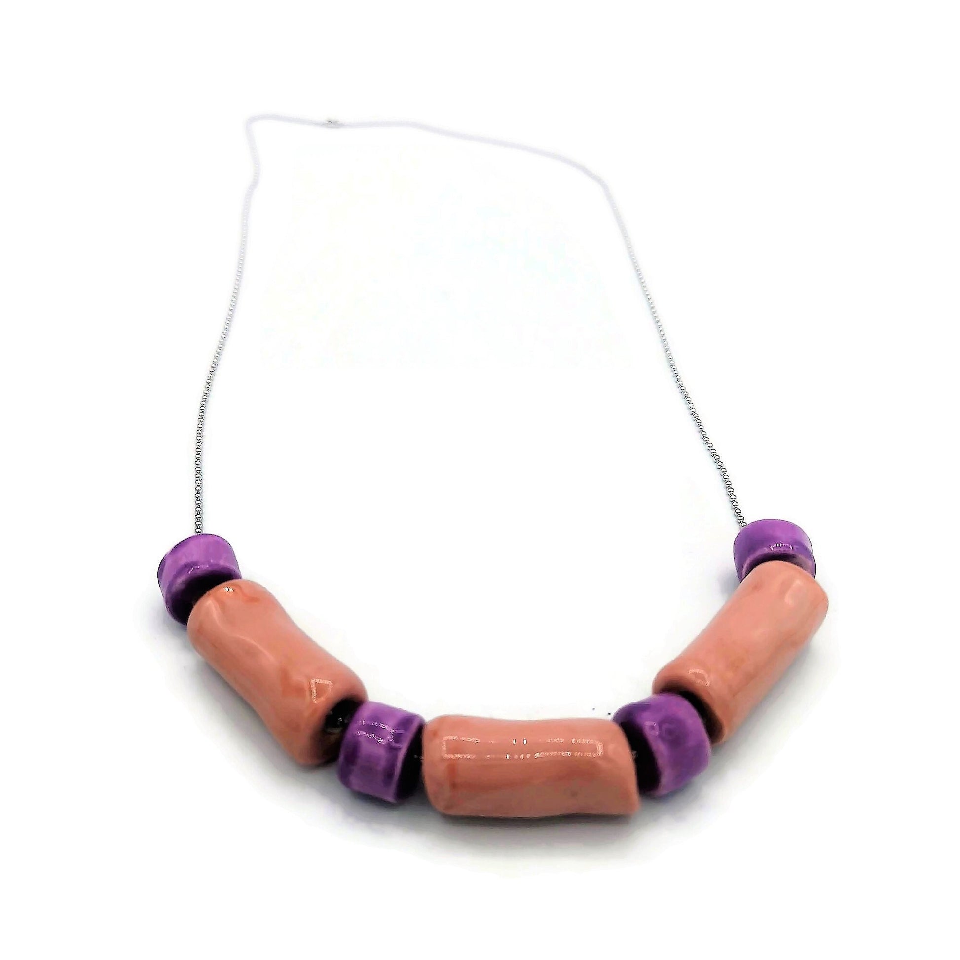 Pink Handmade Jewelry Necklace Beaded Chunky Necklace For Women, Summer Jewelry Statement Aesthetic Necklace With Gift Box - Ceramica Ana Rafael