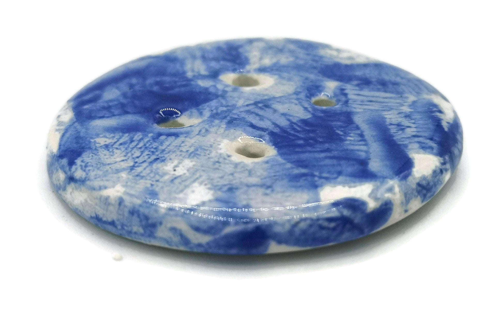 1Pc Coat Button Large, Blue Novelty Buttons, Round Handmade Ceramic Sewing Supplies And Notions, Sewing Buttons For Blouse