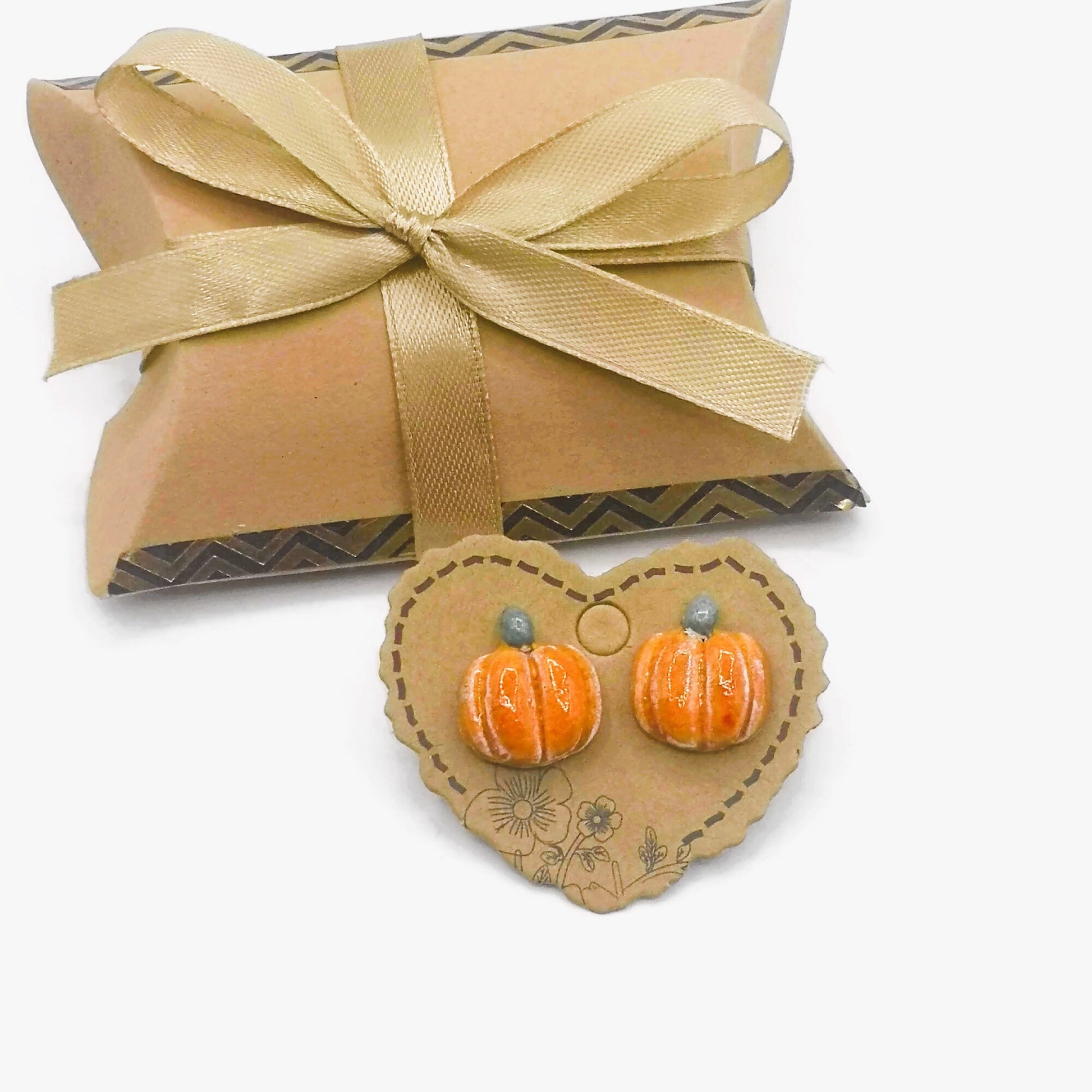 Handmade Ceramic Pumpkin Stud Earrings For Women- Orange Cute Halloween Jewelry Gift For Girls - Ceramica Ana Rafael