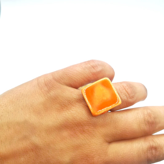 Handmade Ceramic Geometric Ring For Women, Stainless Steel Adjustable Ring, Porcelain Best 9th Anniversary Gifts For Her, Unique Chunky Ring - Ceramica Ana Rafael