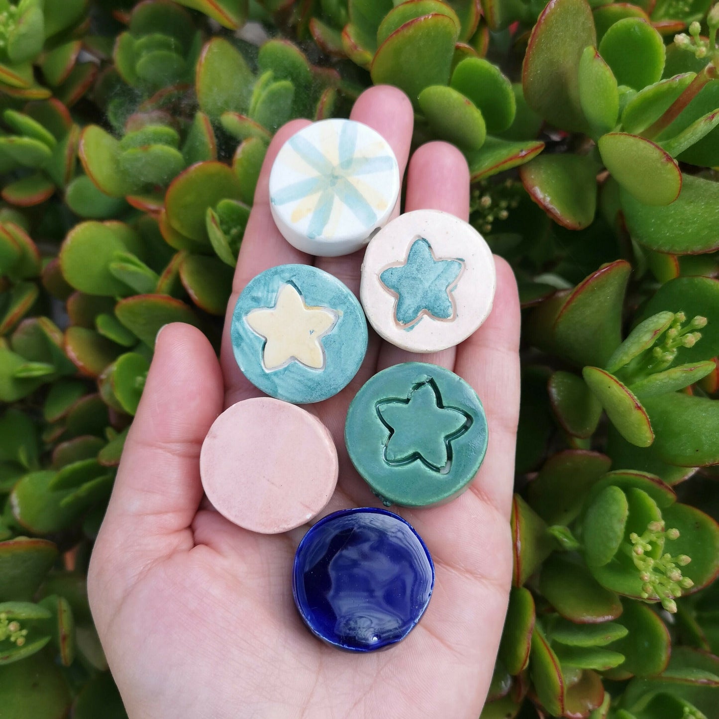 Handmade Ceramic Beads, Mixed Coin Beads 6 Pcs, Best Seller Clay Beads, Round Beads Unusual, Decorative Porcelain Beads For Jewelry Making - Ceramica Ana Rafael