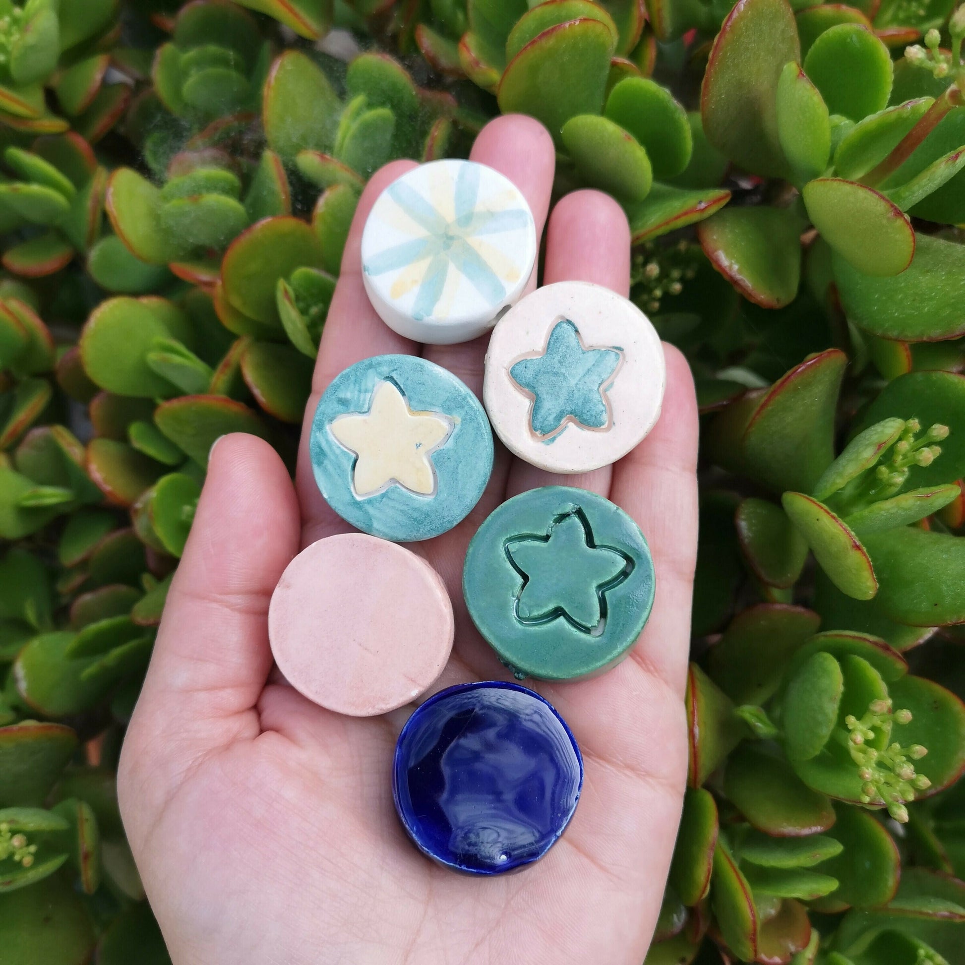 Handmade Ceramic Beads, Mixed Coin Beads 6 Pcs, Best Seller Clay Beads, Round Beads Unusual, Decorative Porcelain Beads For Jewelry Making - Ceramica Ana Rafael