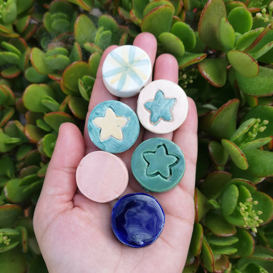 Handmade Ceramic Beads, Mixed Coin Beads 6 Pcs, Best Seller Clay Beads, Round Beads Unusual, Decorative Porcelain Beads For Jewelry Making - Ceramica Ana Rafael