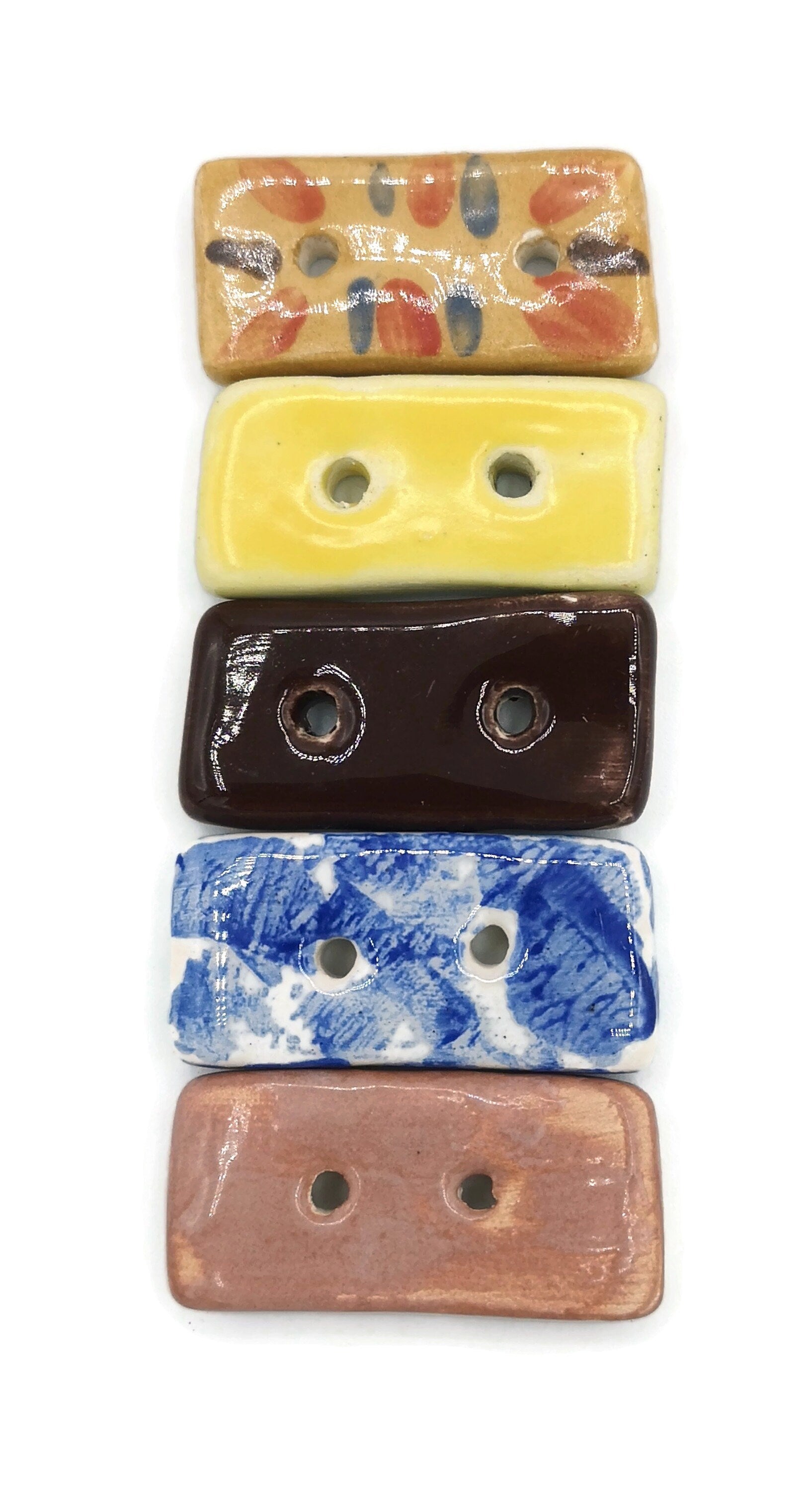 5Pc 40mm Assorted Large Rectangular Sewing Buttons For Crafts, Novelty Sewing Supplies And Notions, Handmade Ceramic Coat Buttons - Ceramica Ana Rafael