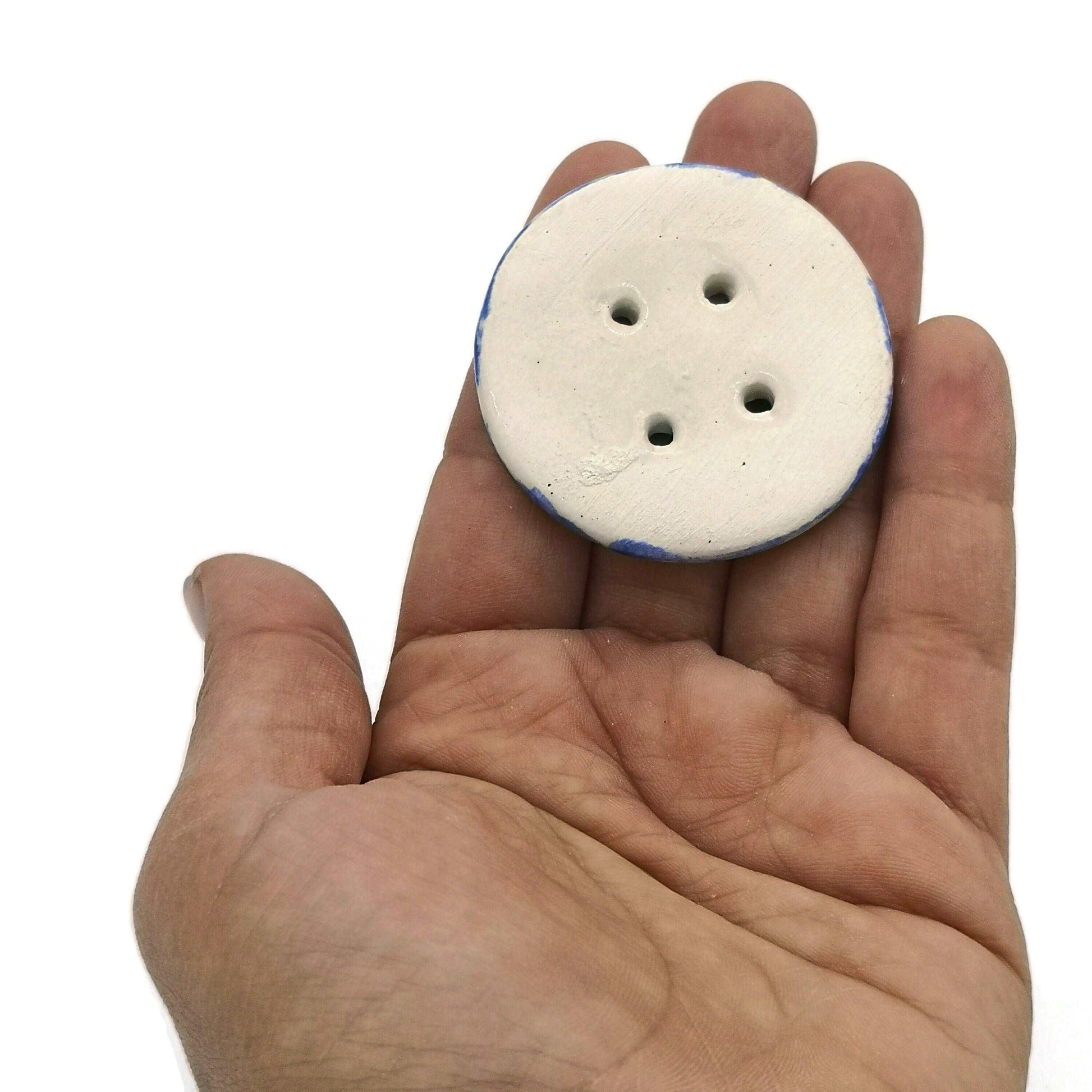 1Pc Coat Button Large, Blue Novelty Buttons, Round Handmade Ceramic Sewing Supplies And Notions, Sewing Buttons For Blouse