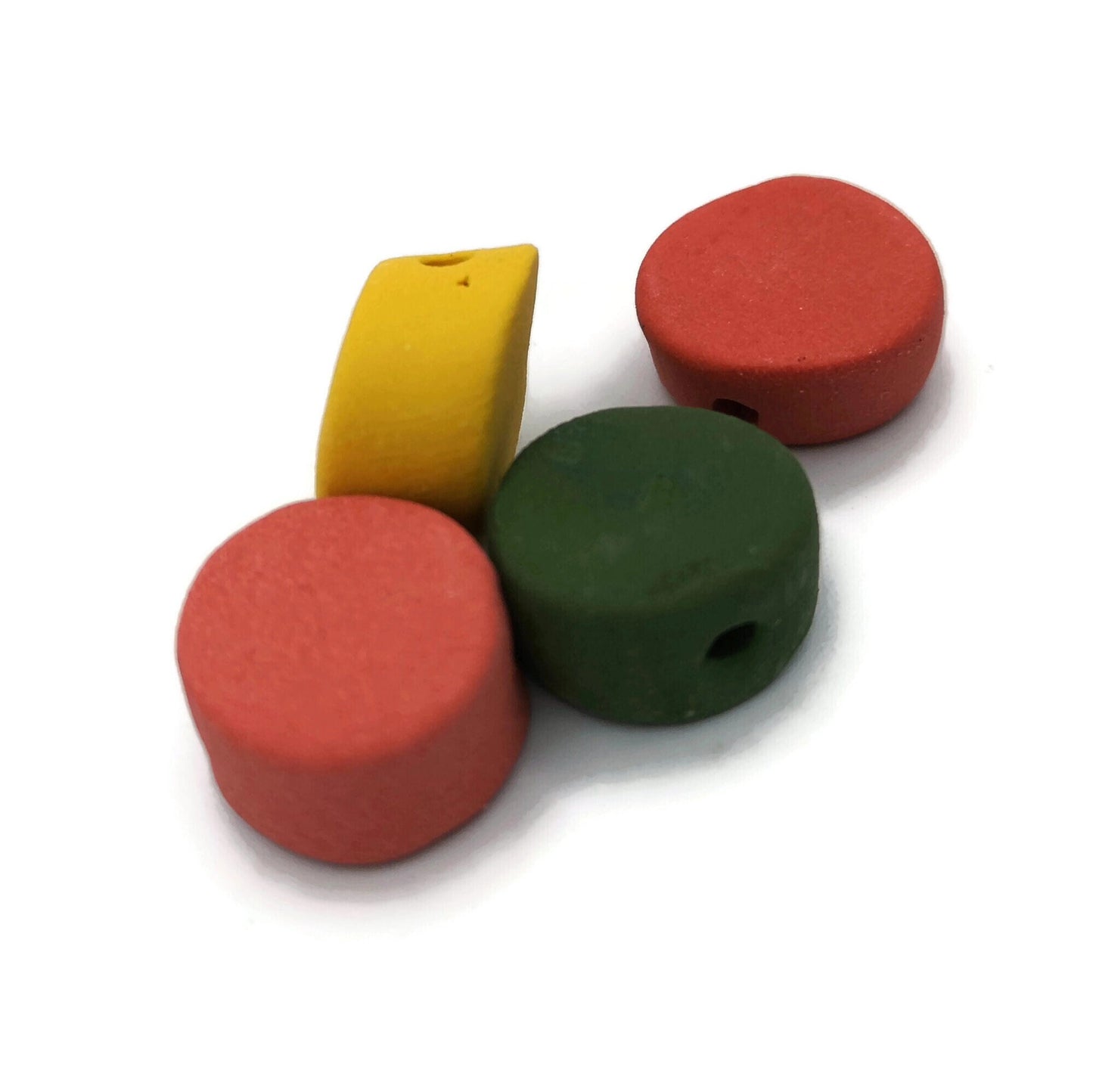 4Pc 15mm Assorted Handmade Ceramic Beads For Jewelry Making, Colorful Matte Clay Macrame Beads Large Hole 2mm, Artisan Pottery Coin Beads - Ceramica Ana Rafael
