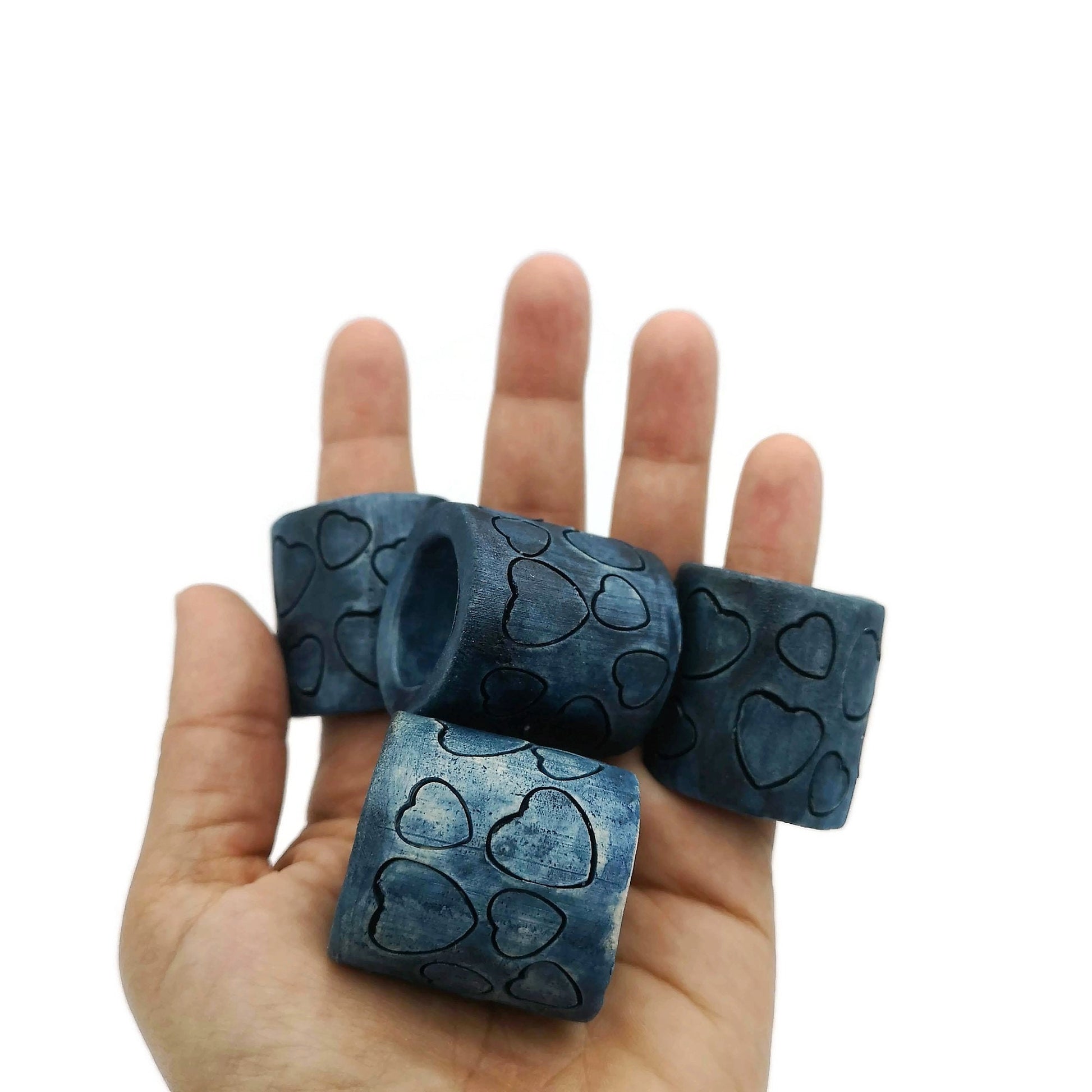 4Pc Large Hole Beads 35 mm (1.4 inches) Long. Ceramic Tube Beads For Macrame, Chunky Beads Heart Pattern For Plant Hanger and Home Decor - Ceramica Ana Rafael