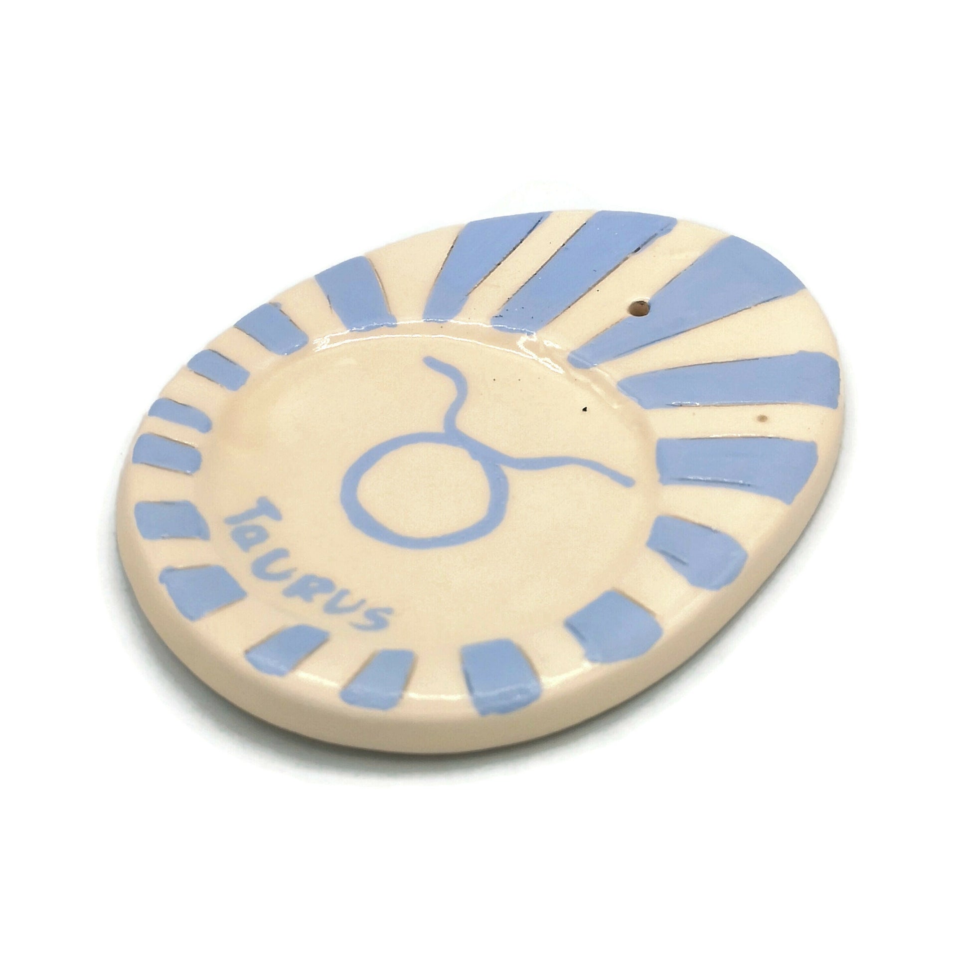 Handmade Ceramic Zodiac Incense Stick Holder, Taurus Birthday Gift For Women, Hand Painted Blue And White Clay Incense Cone Burner - Ceramica Ana Rafael