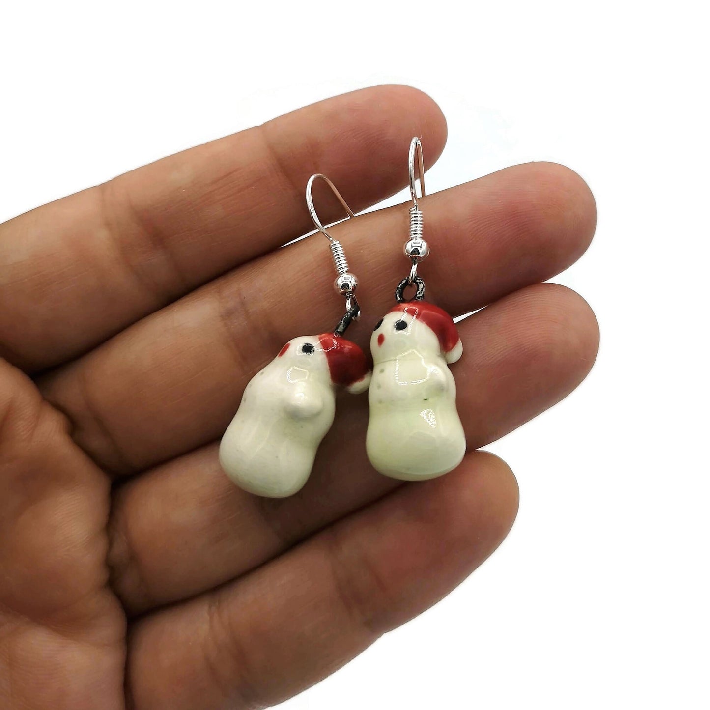Handmade Ceramic Snowman Earrings, Cool Dangle Earrings, Cute Jewelry Best Gift For Her, Niece Gift From Aunt, Christmas Earrings, Clay - Ceramica Ana Rafael