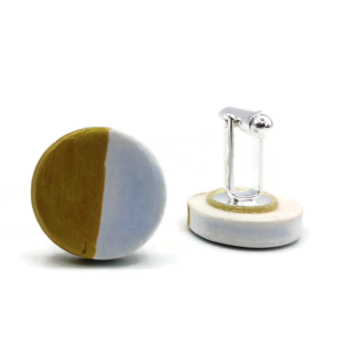 Handmade Ceramic Gold Cufflinks For Men, Porcelain 9th Anniversary Gift For Husband, Dad Fathers Day Gift Idea, Best Birthday Gifts For Him - Ceramica Ana Rafael