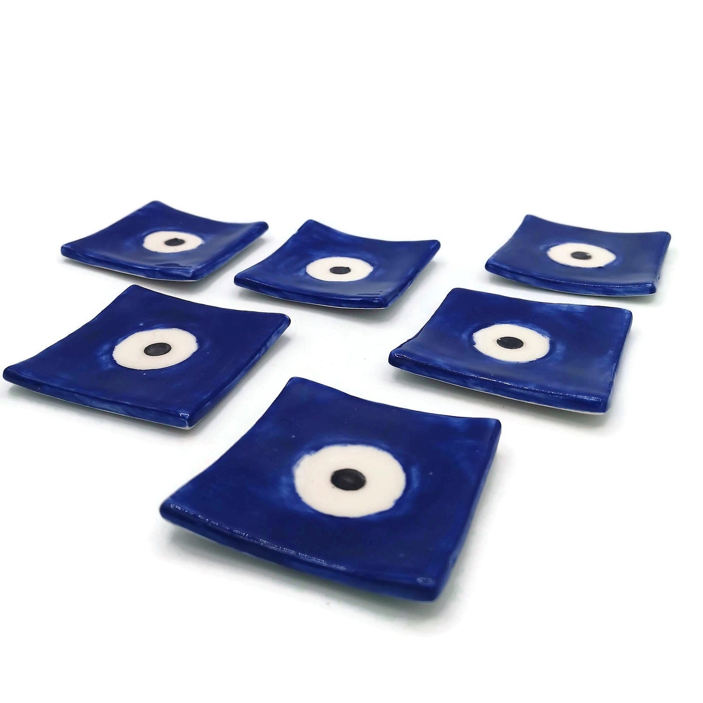 Handmade Ceramic Ring Holder,Blue Evil Eye Plate, Small Trinket Dish For Bridal Shower Favors, Eye Candle Holder - Ceramica Ana Rafael