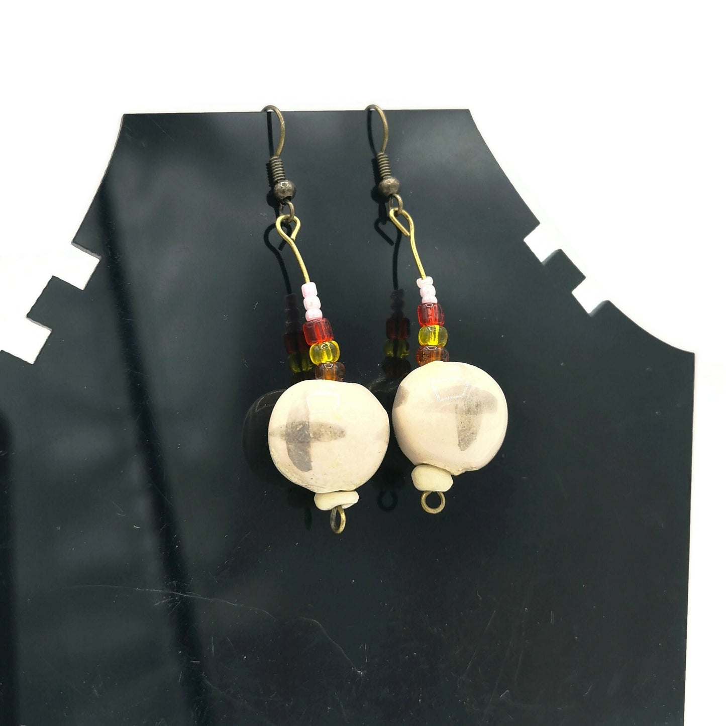 Ceramic Boho Earrings Dangle For Women, Unique Aesthetic Earrings, 9th Anniversary Gift For Her, Dainty Earrings, Mom Birthday Gift - Ceramica Ana Rafael