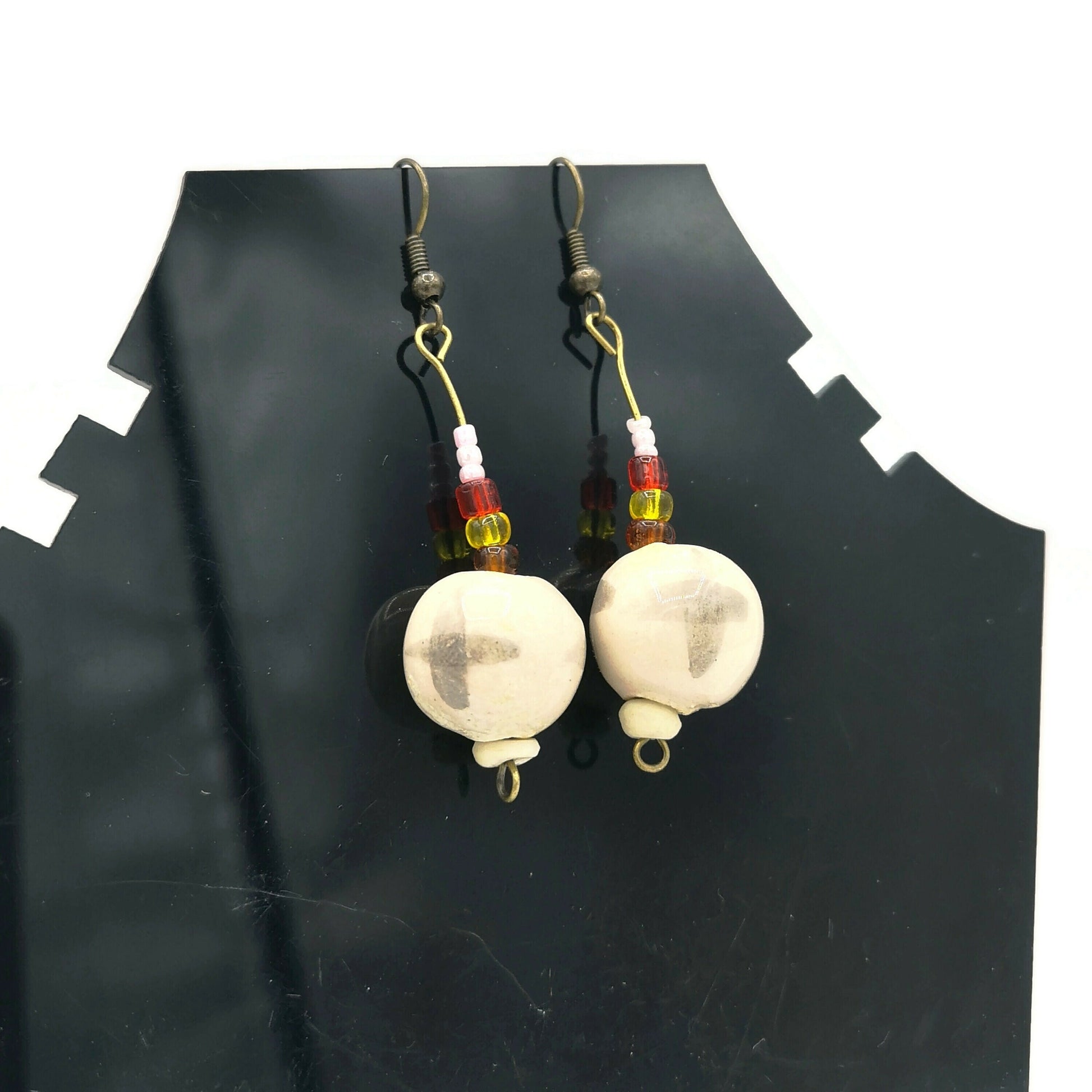 Ceramic Boho Earrings Dangle For Women, Unique Aesthetic Earrings, 9th Anniversary Gift For Her, Dainty Earrings, Mom Birthday Gift - Ceramica Ana Rafael