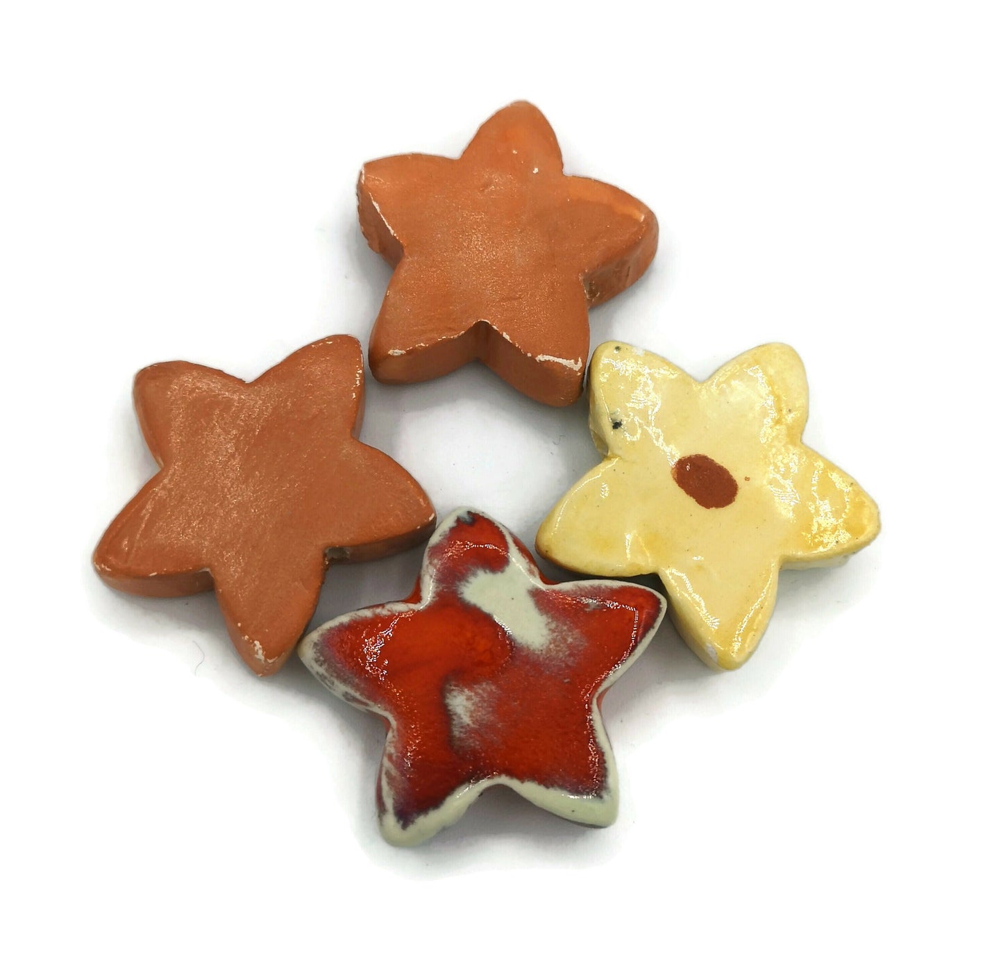 STAR CERAMIC BEADS, Mixed Set Of 4 Decorative Jewelry Making Beads Large Macrame Beads Colorful Flower Shaped - Ceramica Ana Rafael