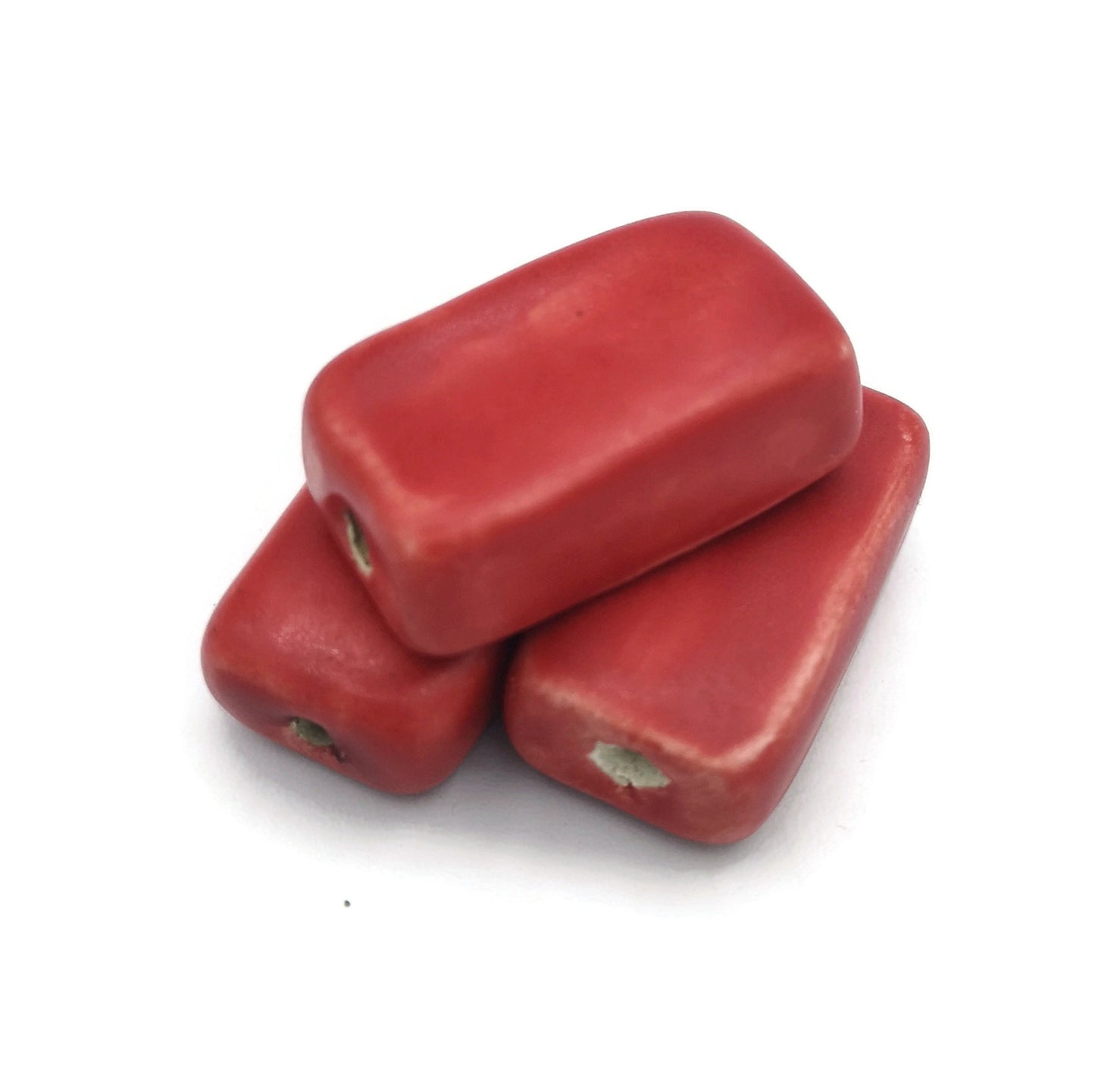 RECTANGULAR BEADS, CERAMIC Beads, Set of 3 Rectangle Shaped 2mm Hole Jewelry Making Beads - Ceramica Ana Rafael
