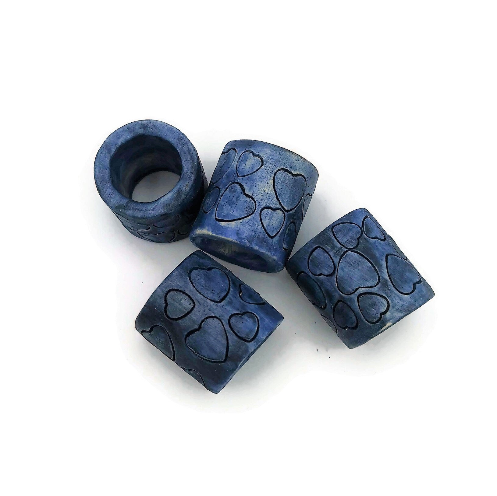 4Pc Large Hole Beads 35 mm (1.4 inches) Long. Ceramic Tube Beads For Macrame, Chunky Beads Heart Pattern For Plant Hanger and Home Decor - Ceramica Ana Rafael