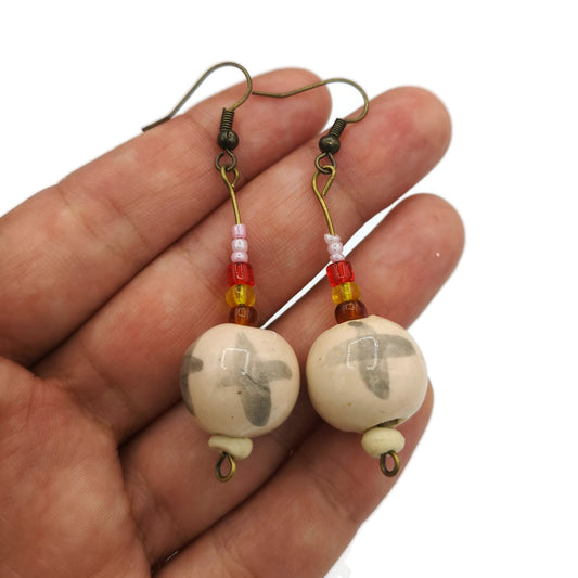 Ceramic Boho Earrings Dangle For Women, Unique Aesthetic Earrings, 9th Anniversary Gift For Her, Dainty Earrings, Mom Birthday Gift - Ceramica Ana Rafael