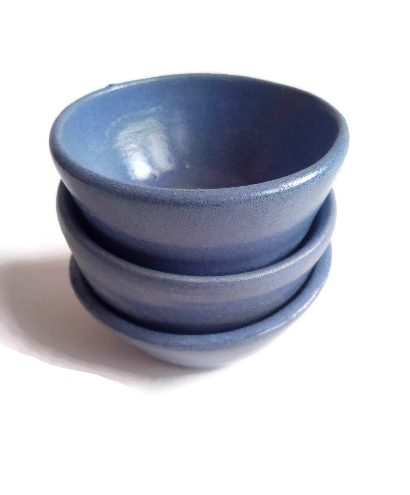 3Pc Blue Handmade Ceramic Bowl Set, Soy Sauce Bowl, Unique Small Sauce Bowls To Serve Small Things, Decorative Bowl Gift For Mom - Ceramica Ana Rafael