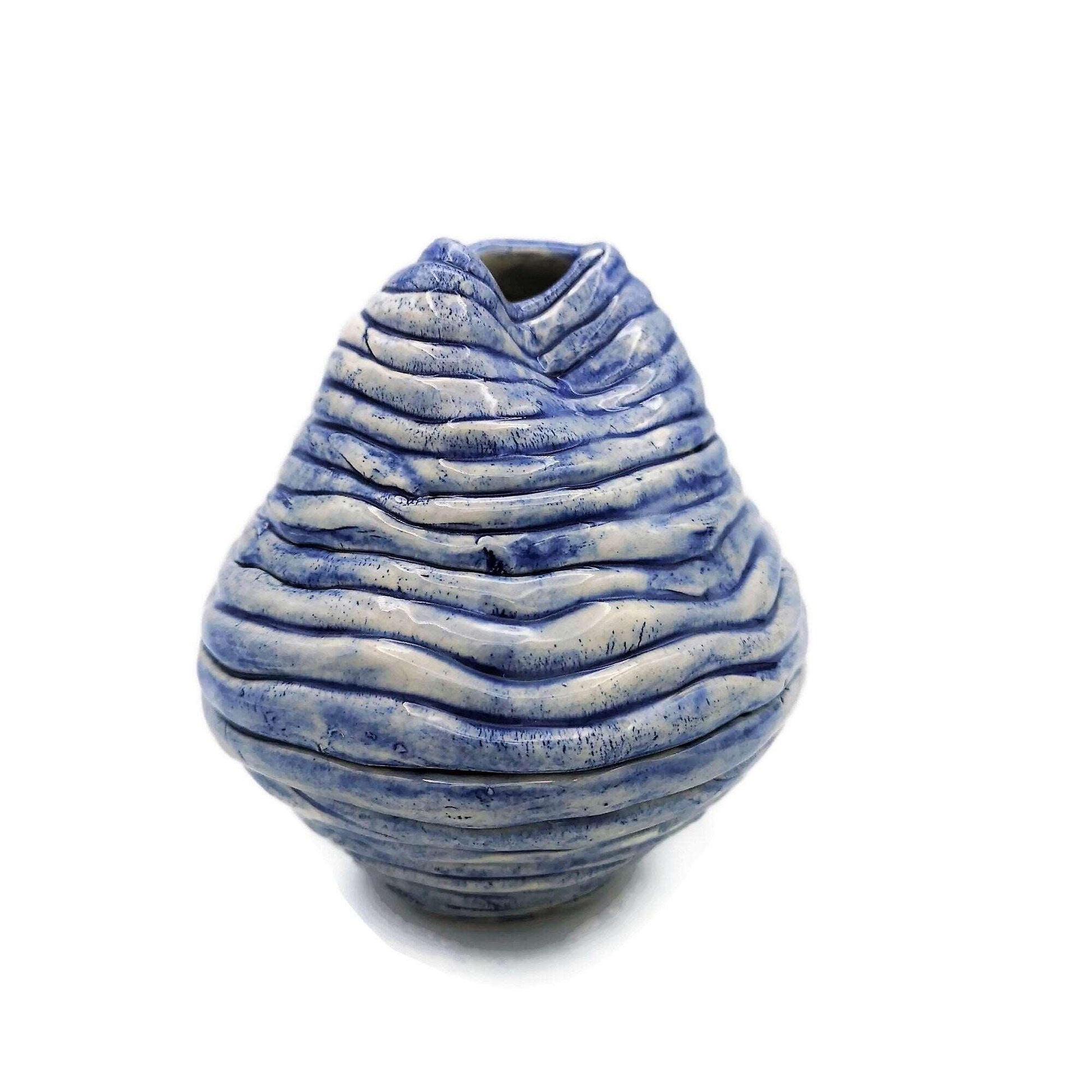 1pc Blue Handmade Ceramic Small Vase Irregular Shaped Pottery Abstract Sculpture Ceramic Vessel Best Sellers Mom Birthday Gift From Daughter