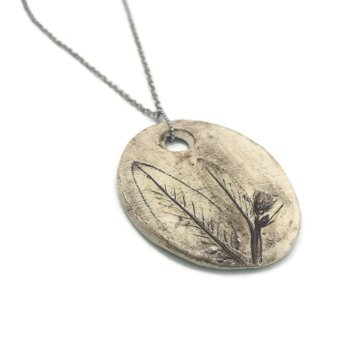 Sage Leaf Necklace For Women, Pendant Necklace, Statement Necklace, Everyday Necklace 9 Years Anniversary Gift For Wife - Ceramica Ana Rafael