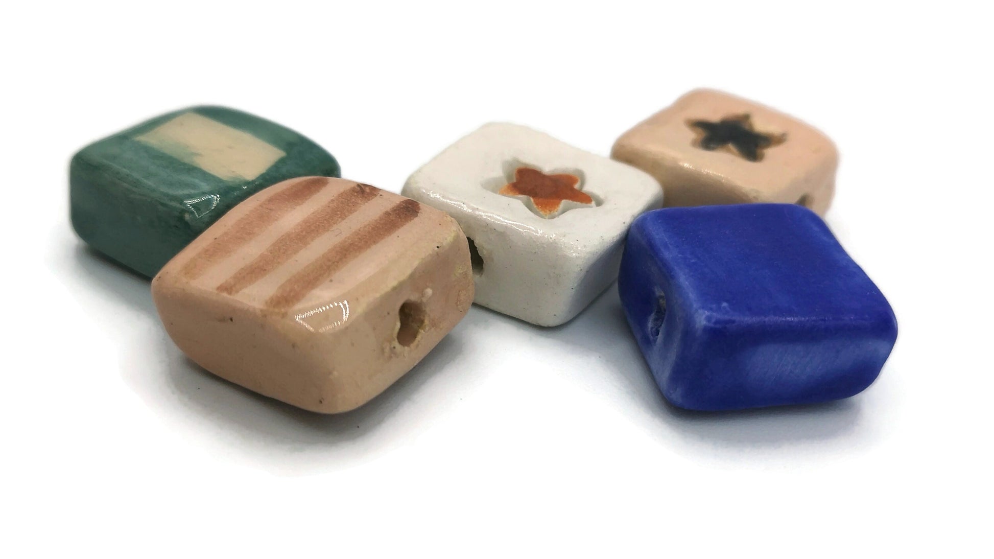 unique beads for jewelry making, square beads, set of 5 assorted beads, large ceramic beads for jewelry making supplies, craft beads, best - Ceramica Ana Rafael