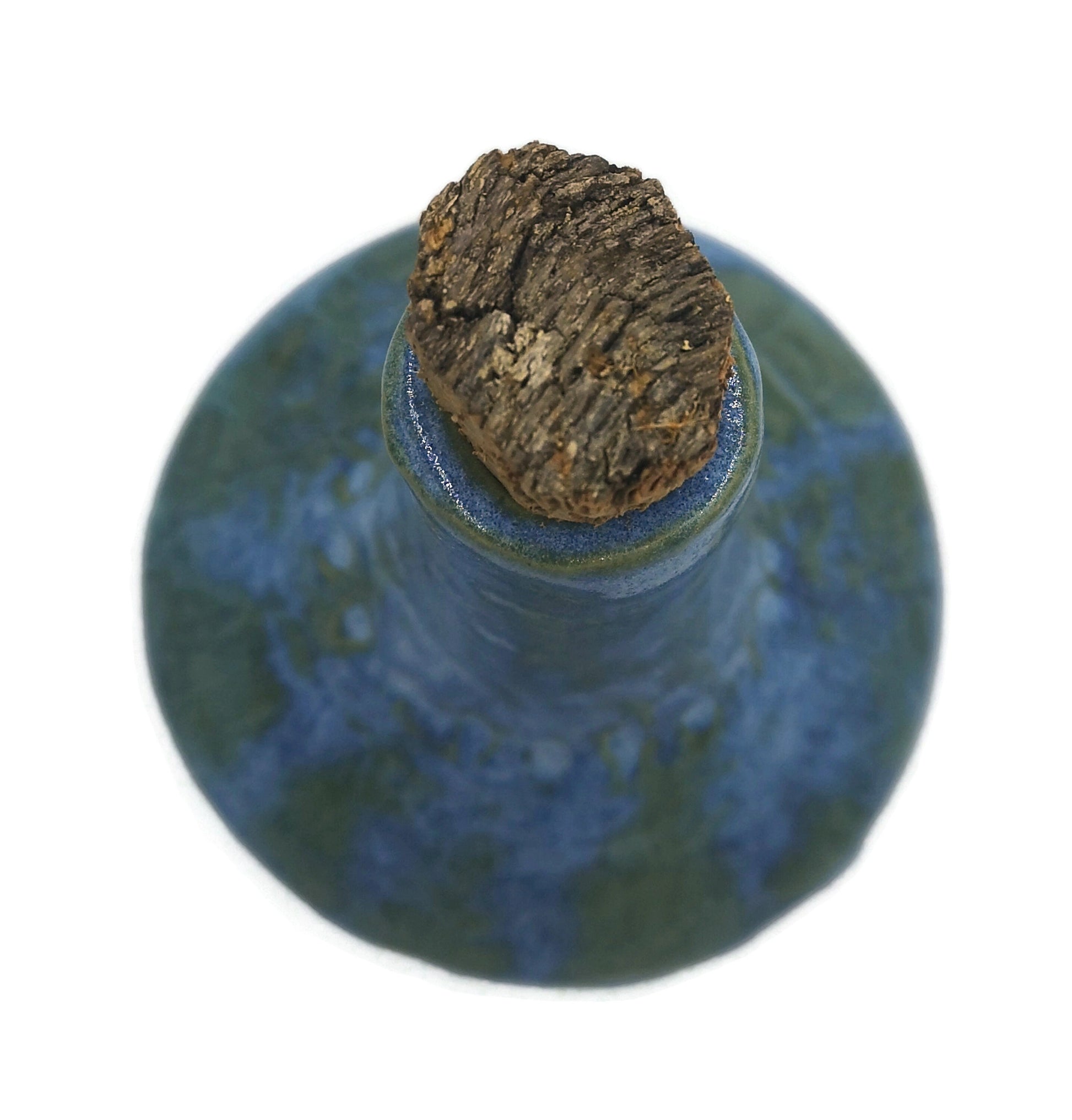 Blue Handmade Ceramic Bottle With Decorative Natural Cork Stopper, Sculptural Vase Honneycomb Texture For Rustic Home Decor - Ceramica Ana Rafael